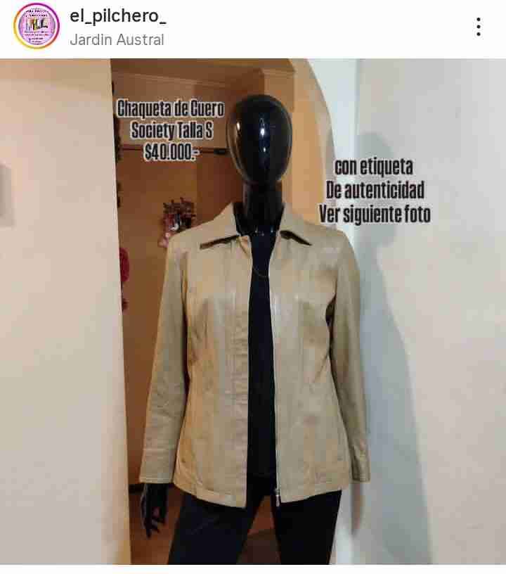 Chaqueta de cuero color caqui Society - 1