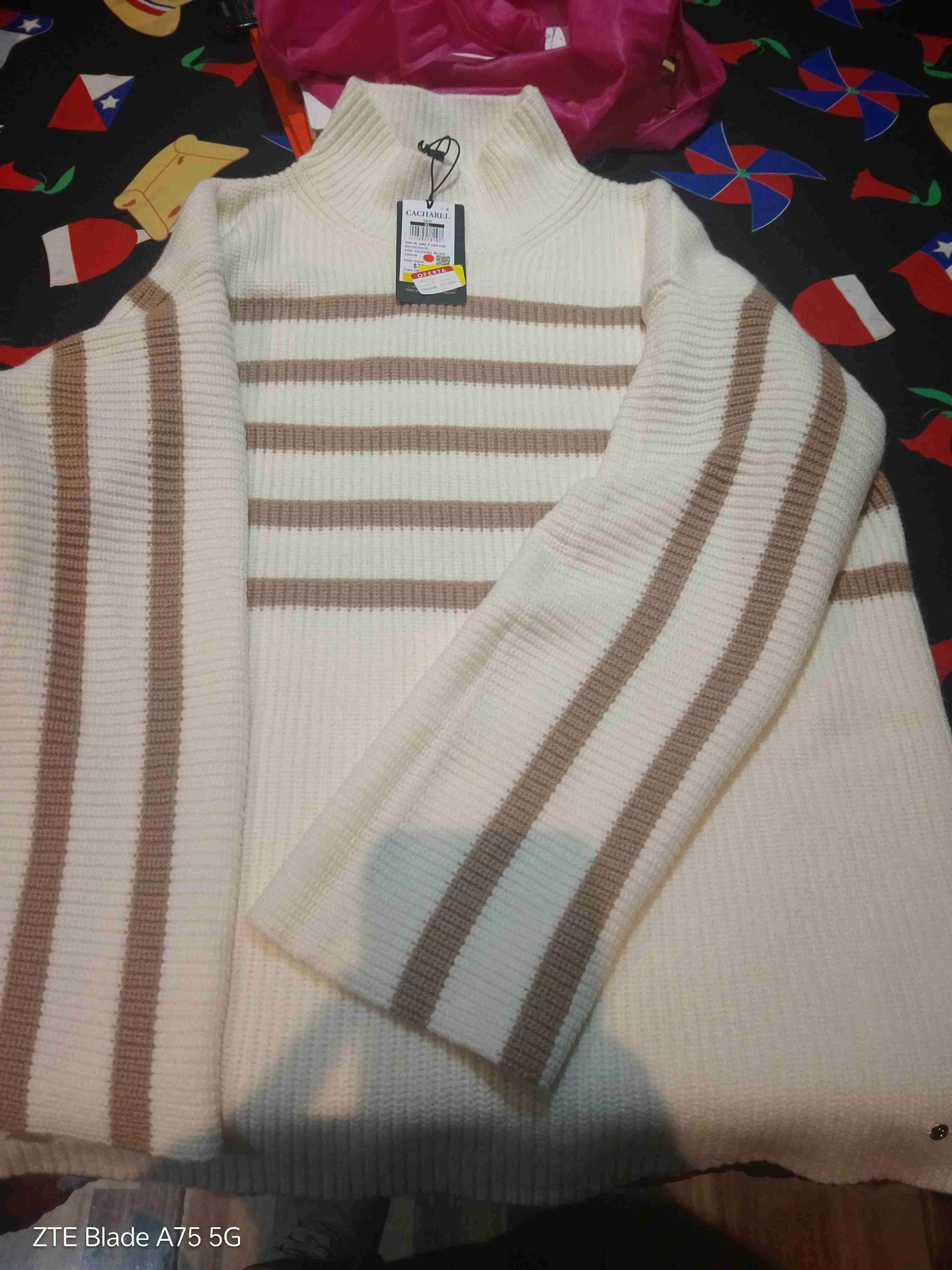 Suéter de rayas beige y blanco - miniatura 2