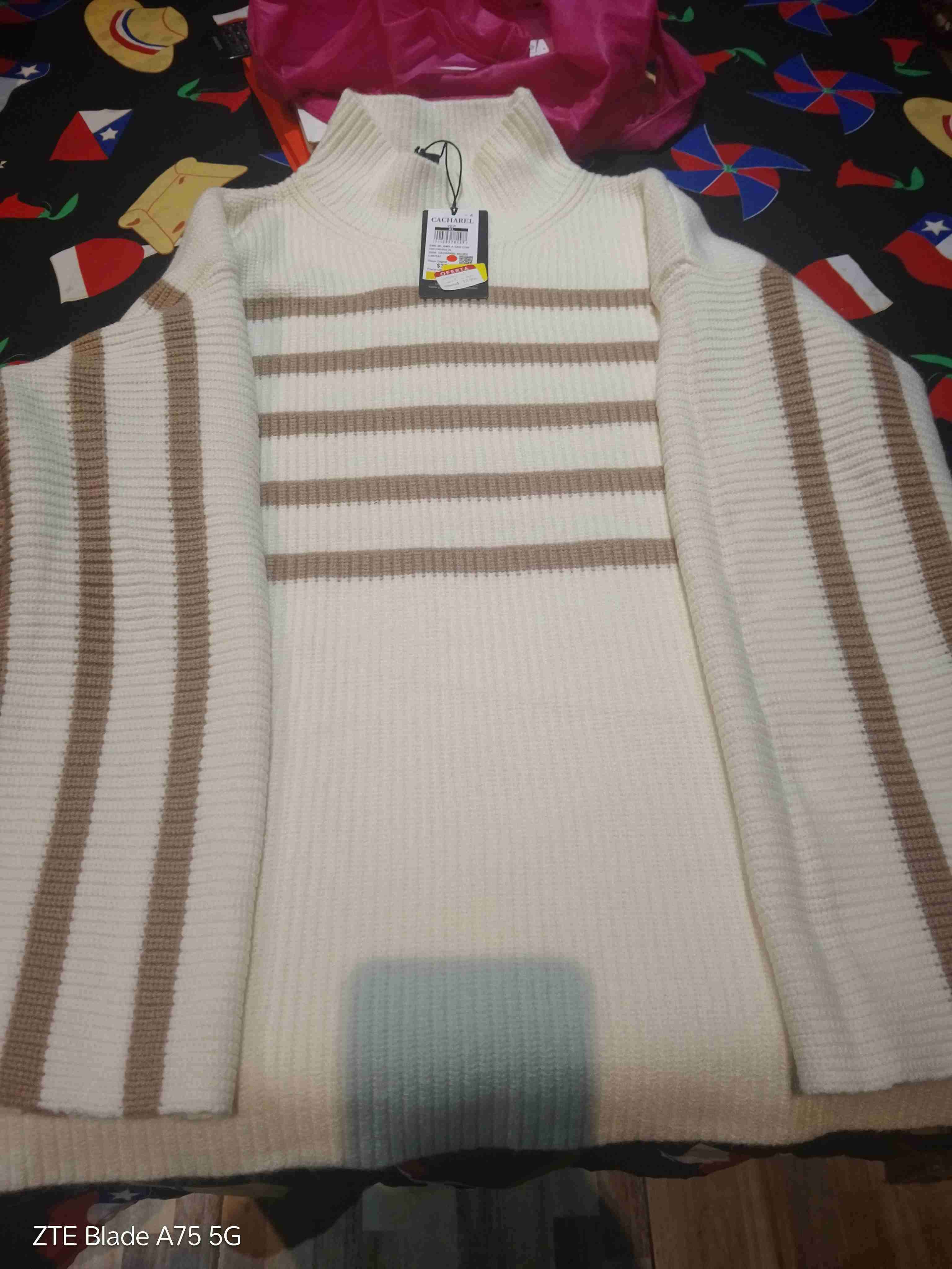 Suéter de rayas beige y blanco - miniatura 3