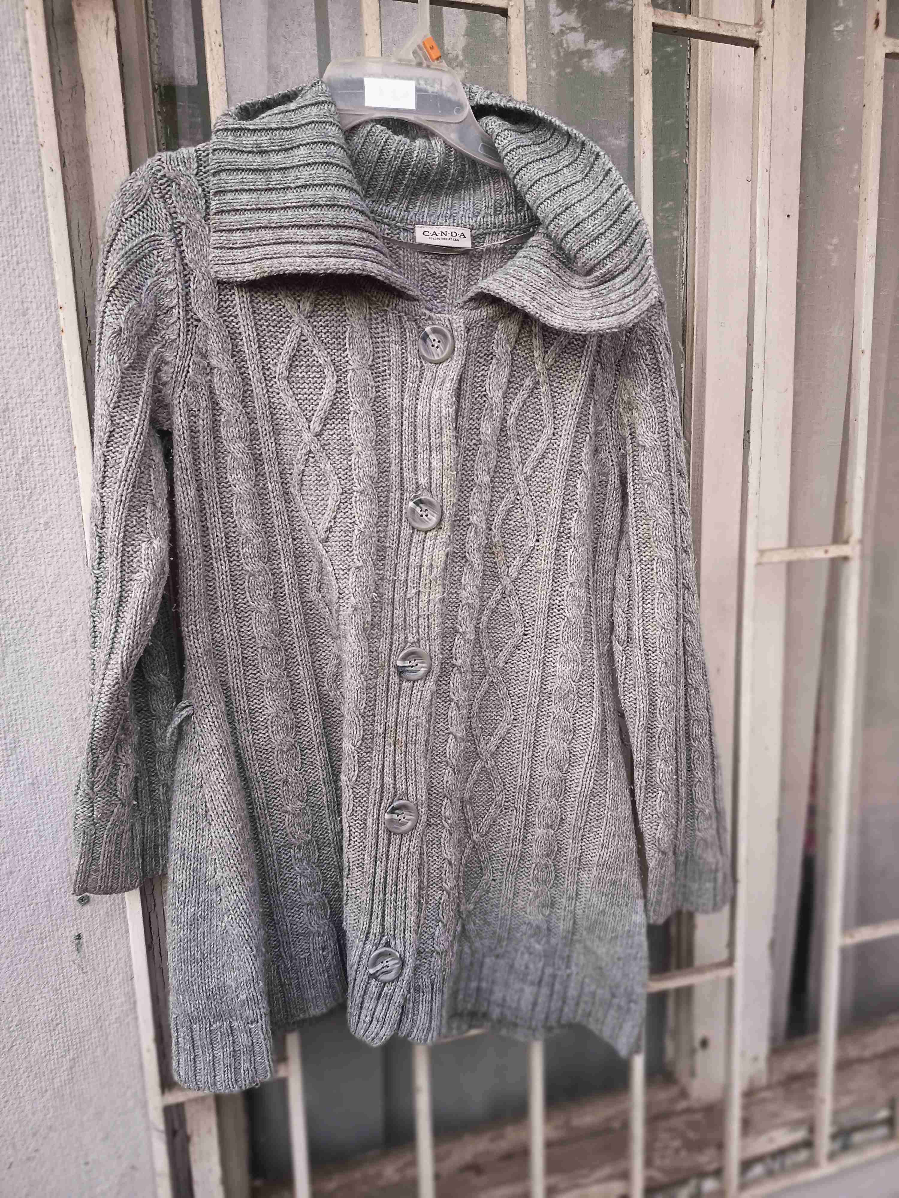 Abrigo largo gris tejido - miniatura 1