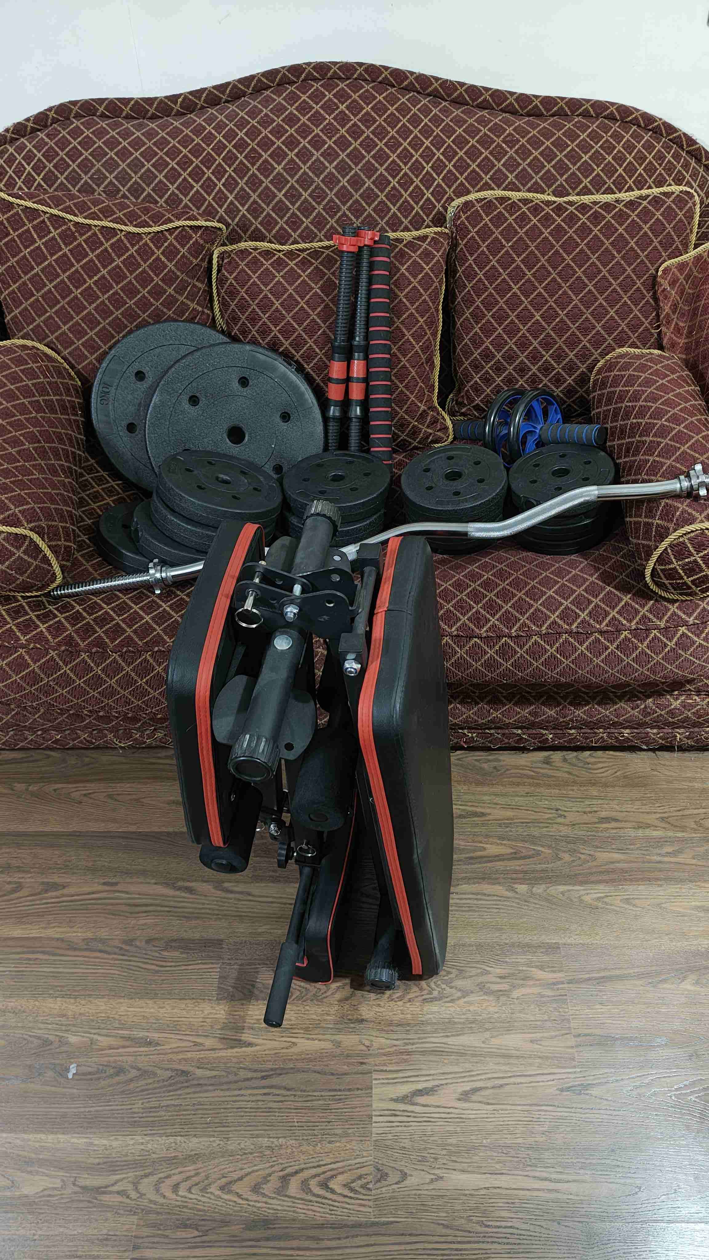 Banco inclinable + Mancuernas + Barra Z + Discos - miniatura 2