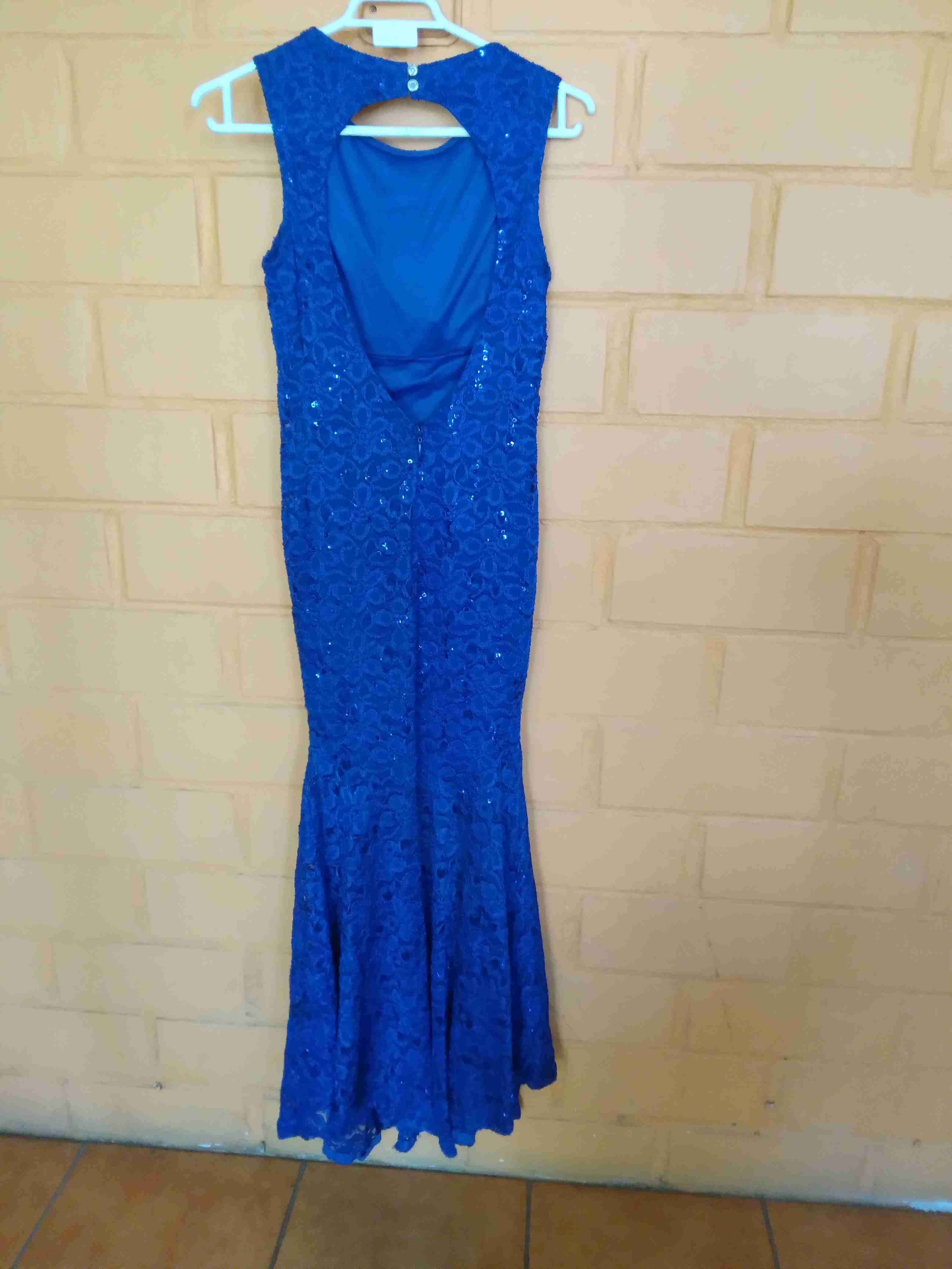 Vestido largo azul encaje - miniatura 1