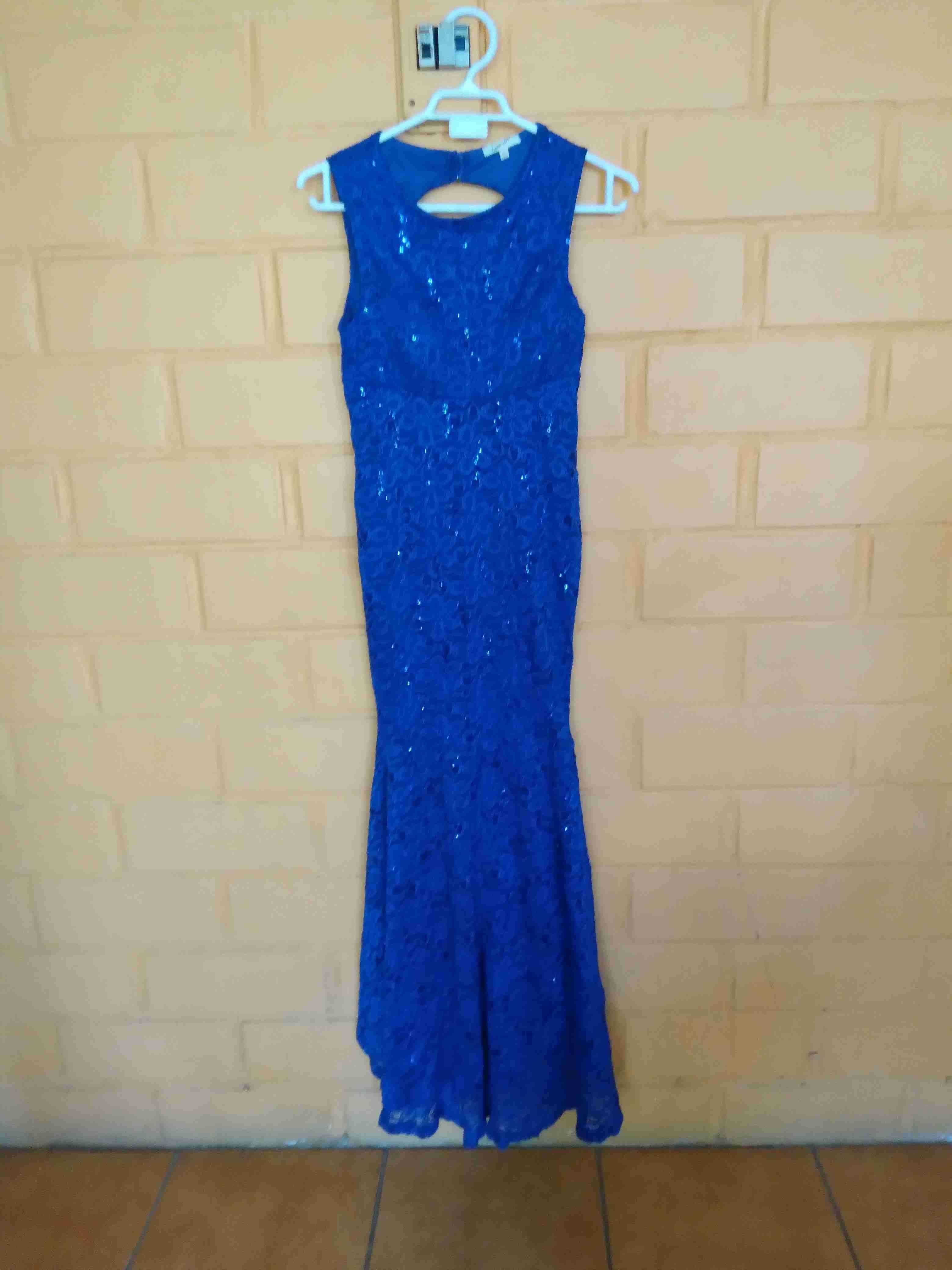 Vestido largo azul encaje - miniatura 2