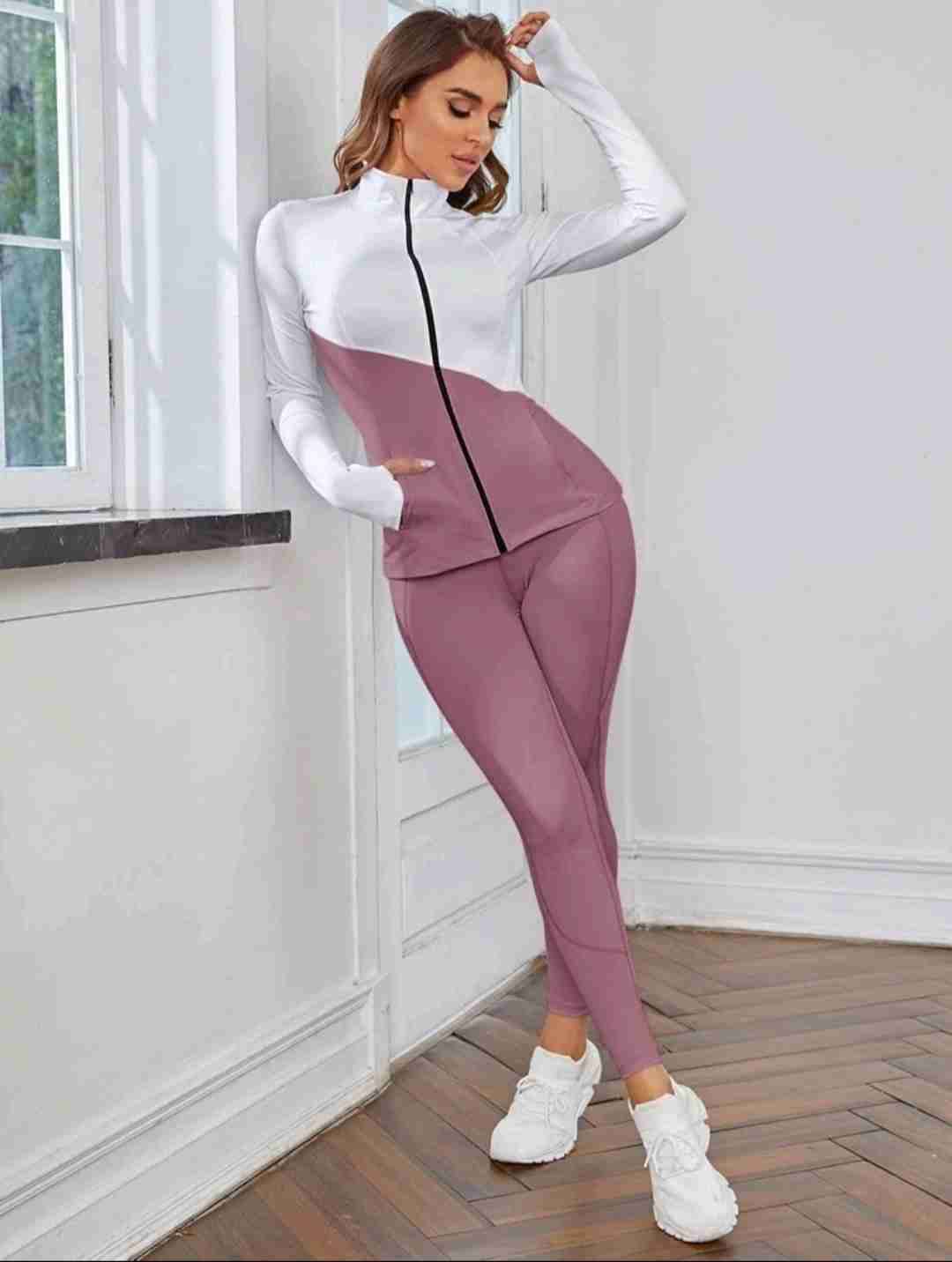 Conjunto deportivo mujer rosa malva y blanco - miniatura 3