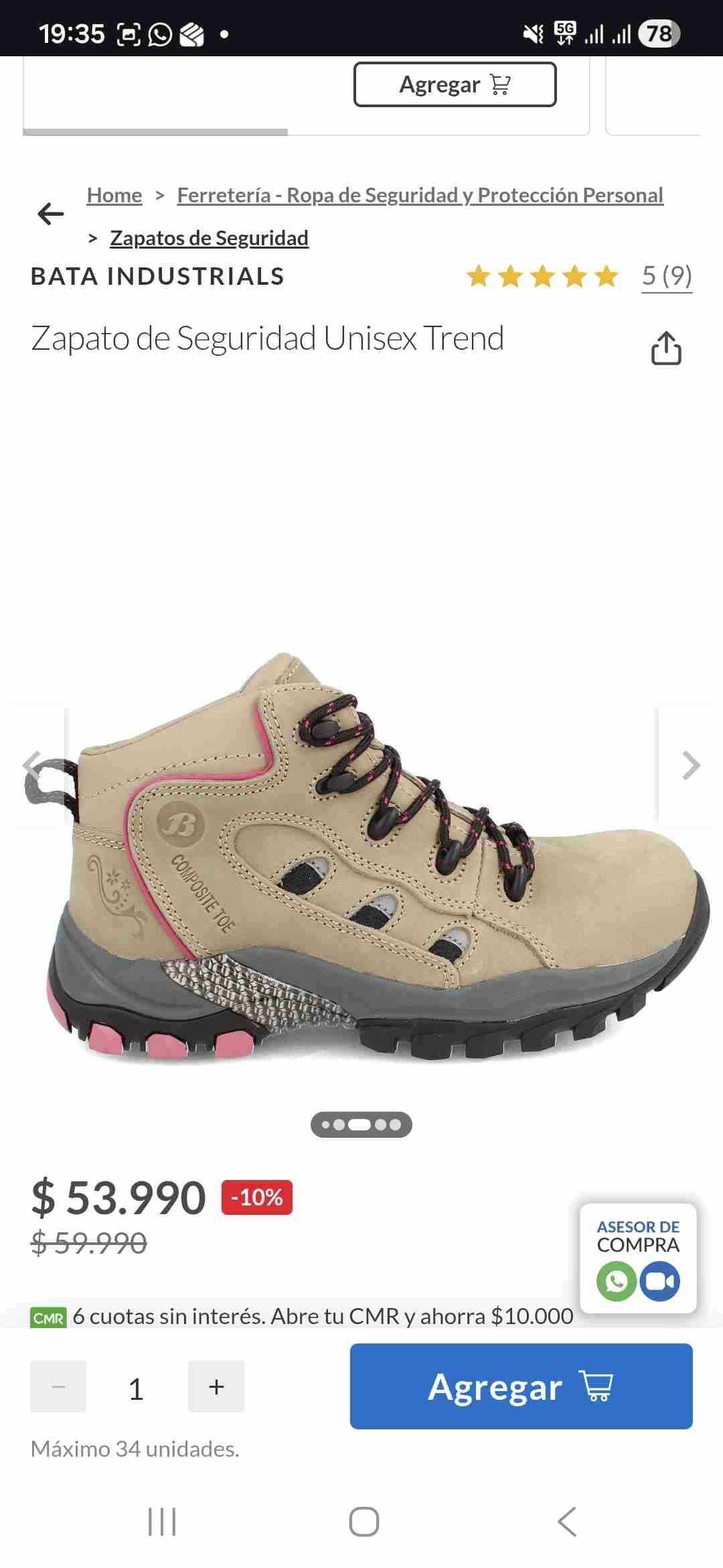 Zapato de seguridad unisex bata