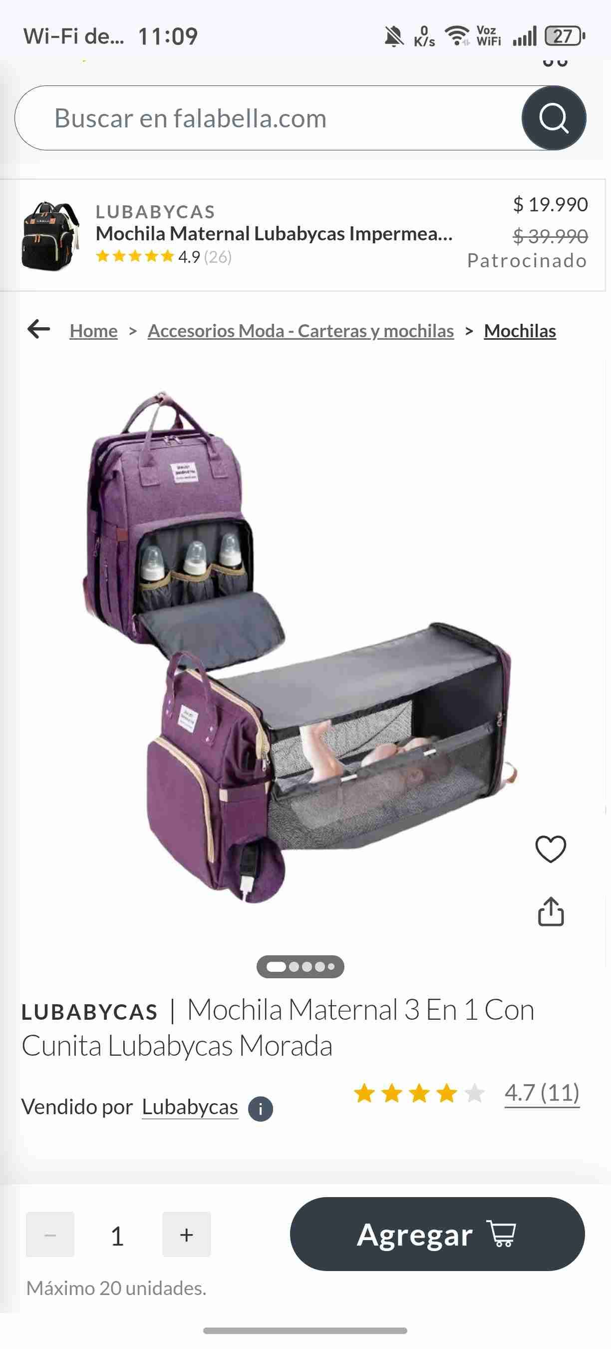 Mochila maternal morada - miniatura 3