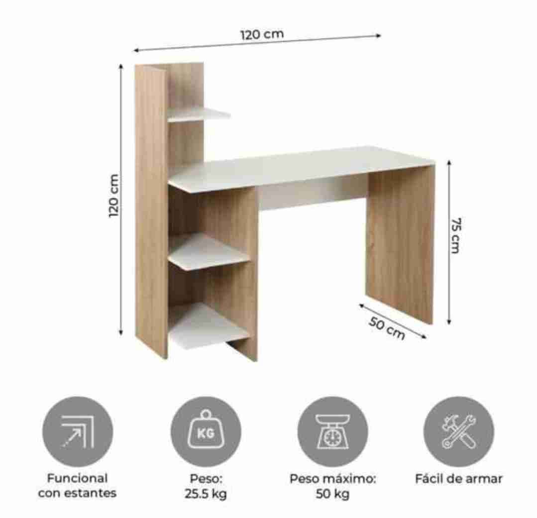 Escritorio con estantes madera - miniatura 1