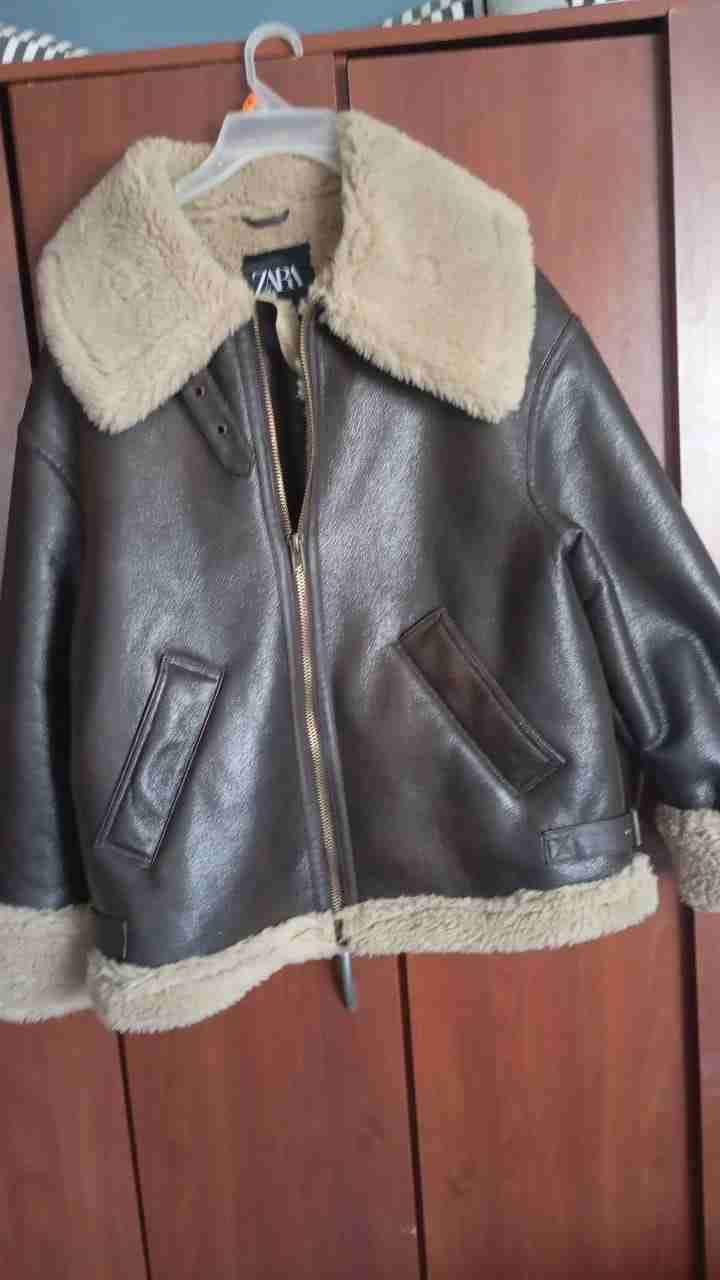 Chaqueta de cuero marrón con forro - miniatura 2