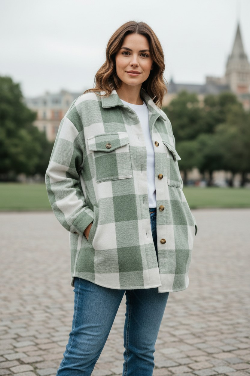 Chaqueta de cuadros verde y blanco