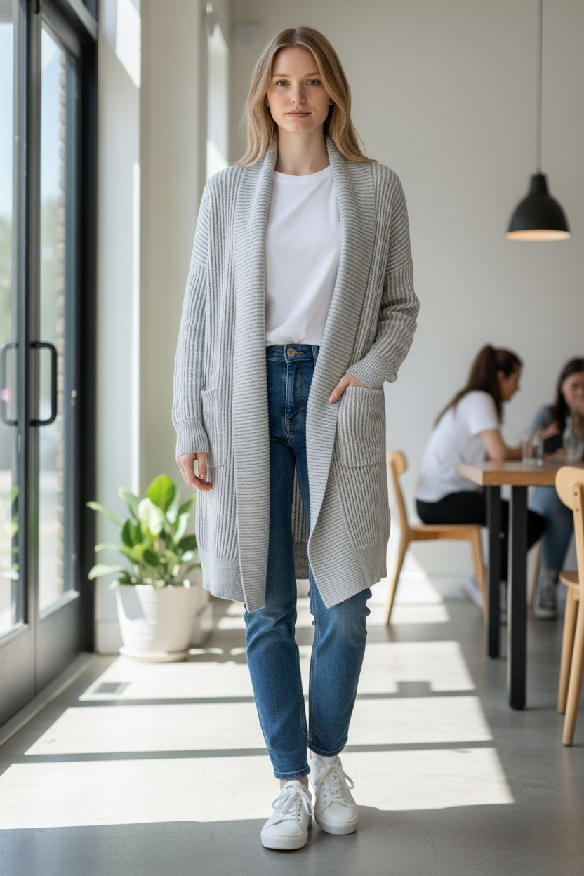 Cardigan largo gris claro