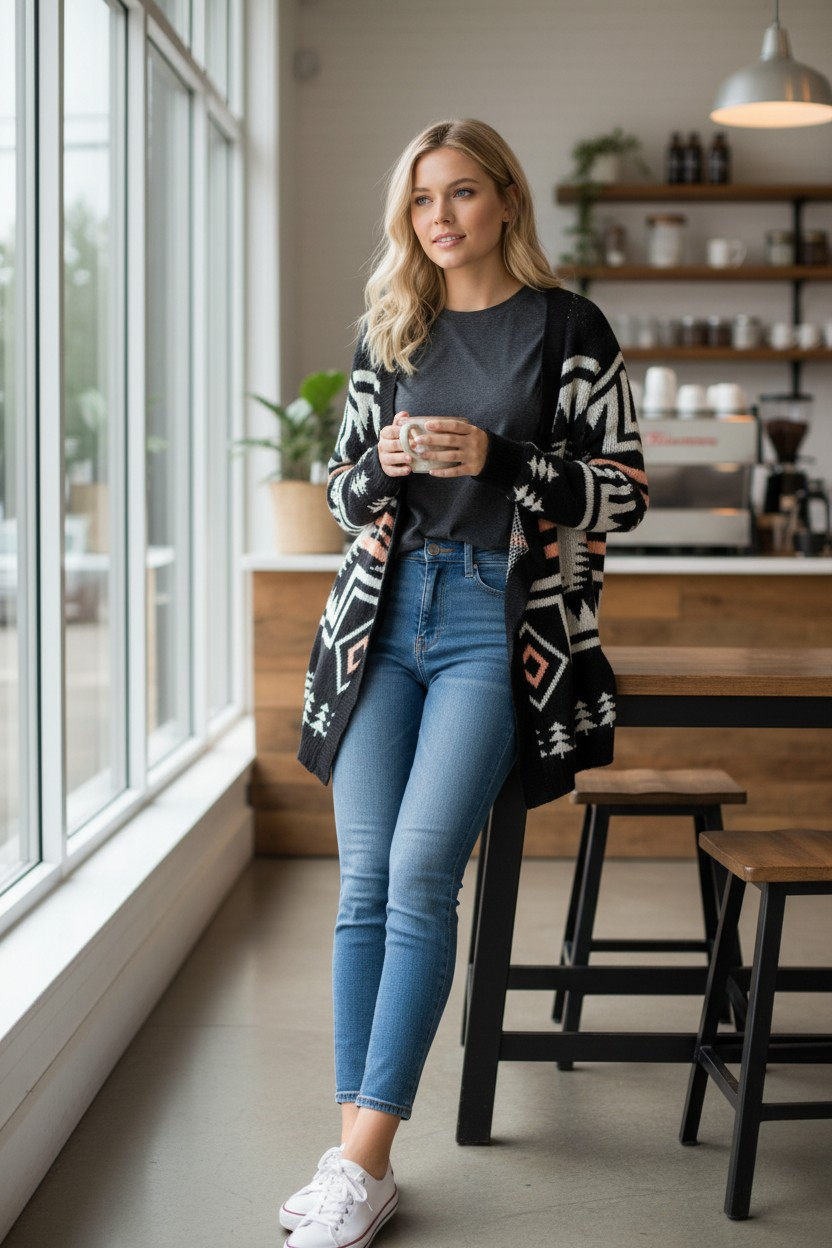 Cárdigan tribal negro y blanco - miniatura 1