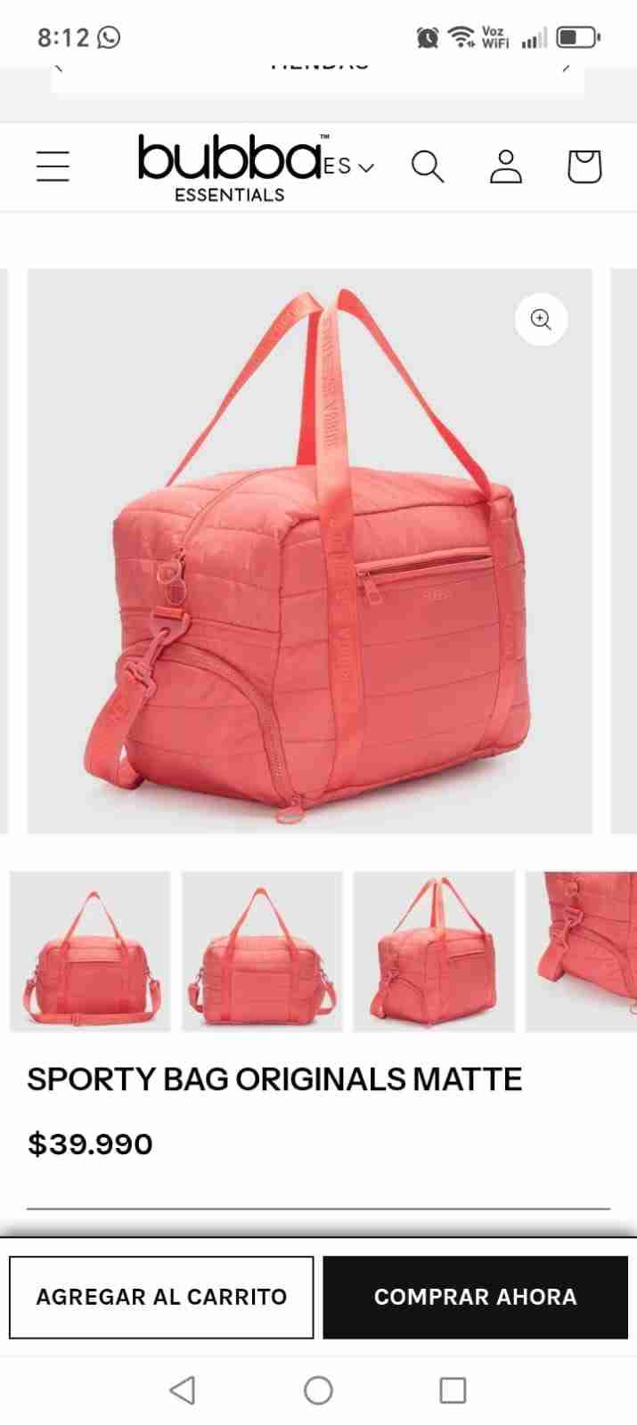 Bolso deportivo color coral