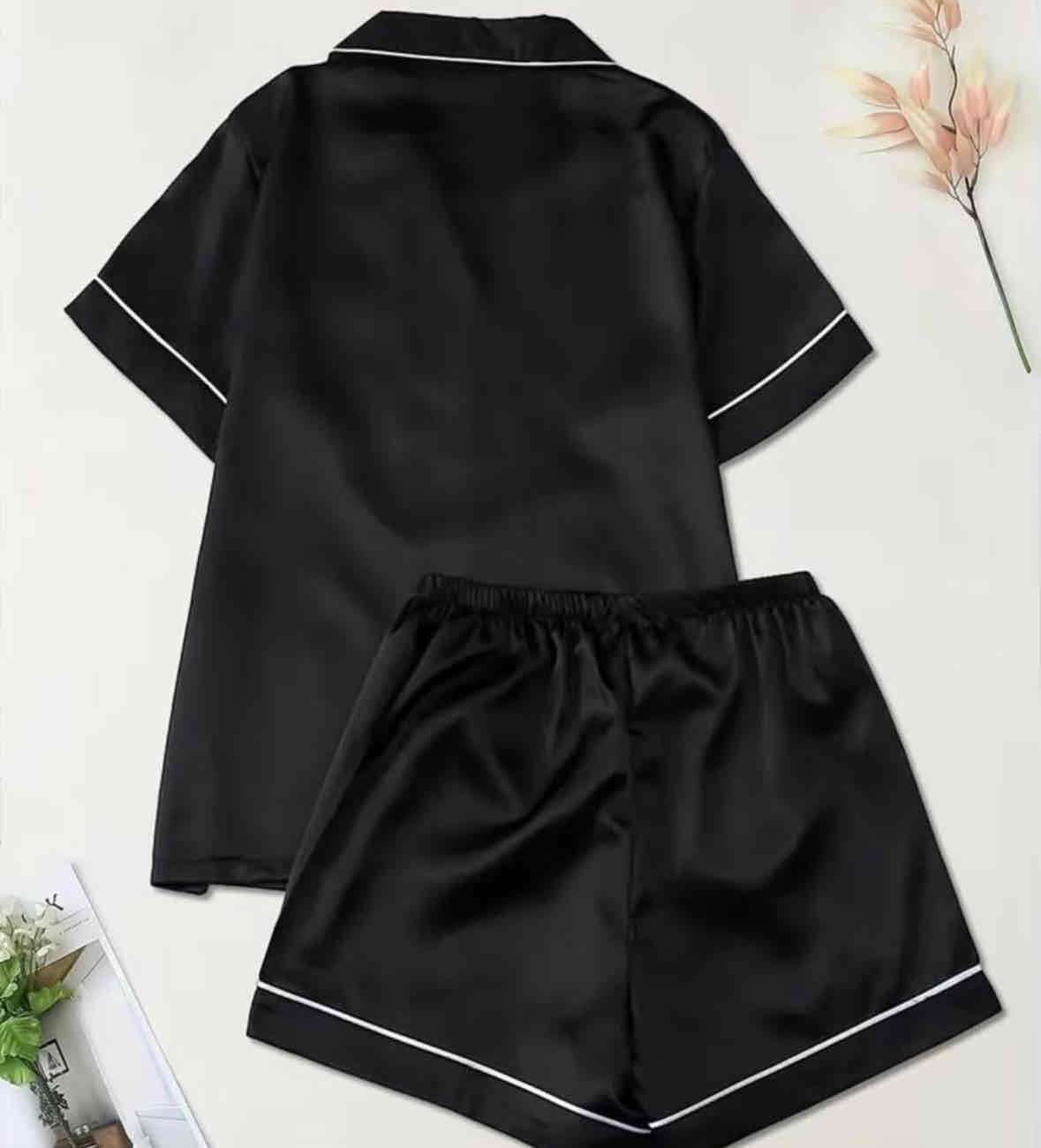 Pijama corto satinado negro - miniatura 2