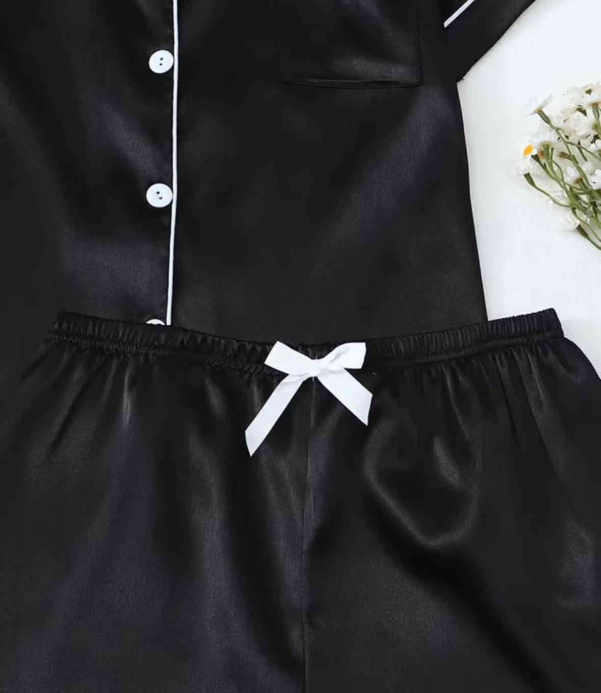 Pijama corto satinado negro - miniatura 3