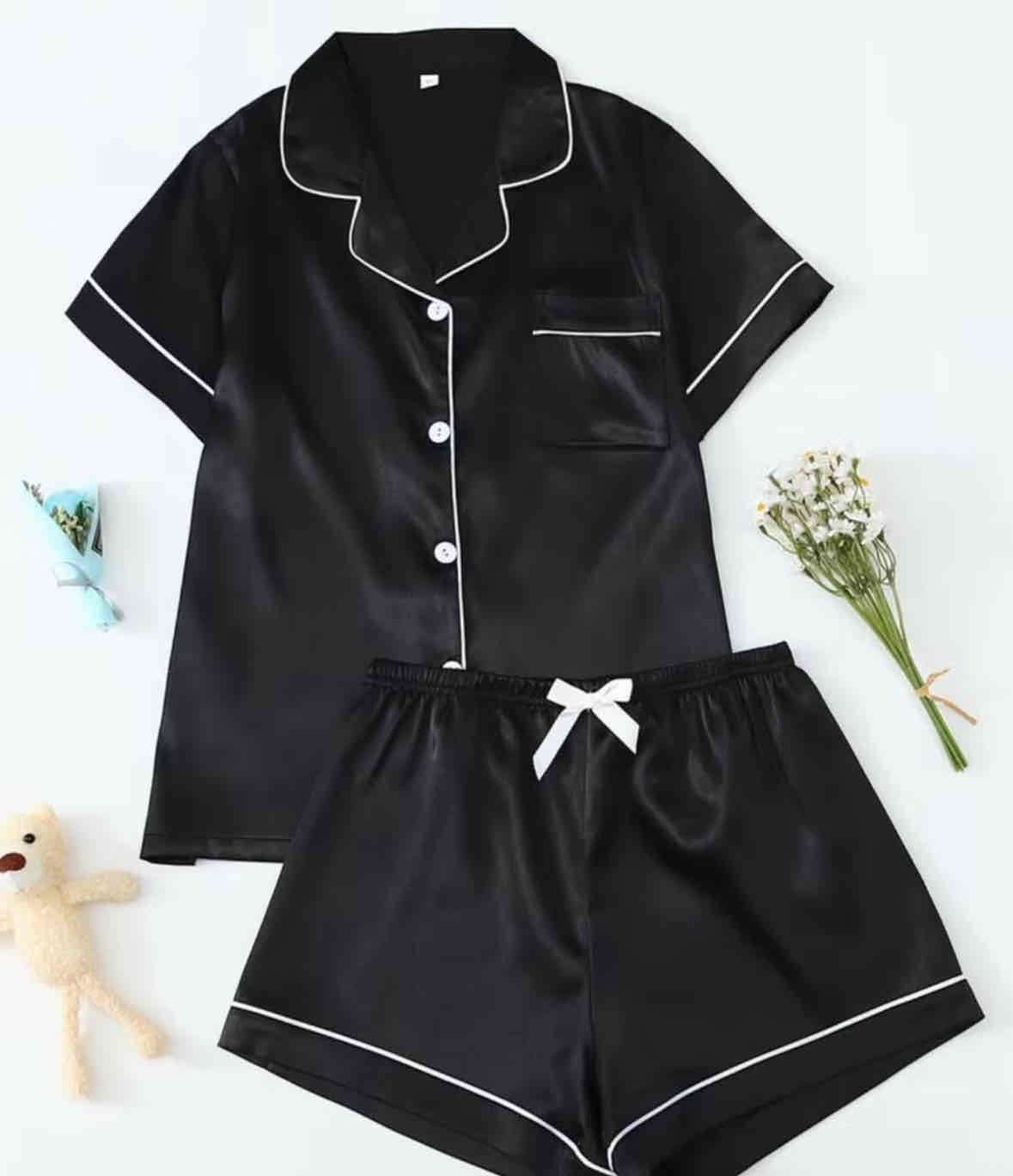 Pijama corto satinado negro - miniatura 4