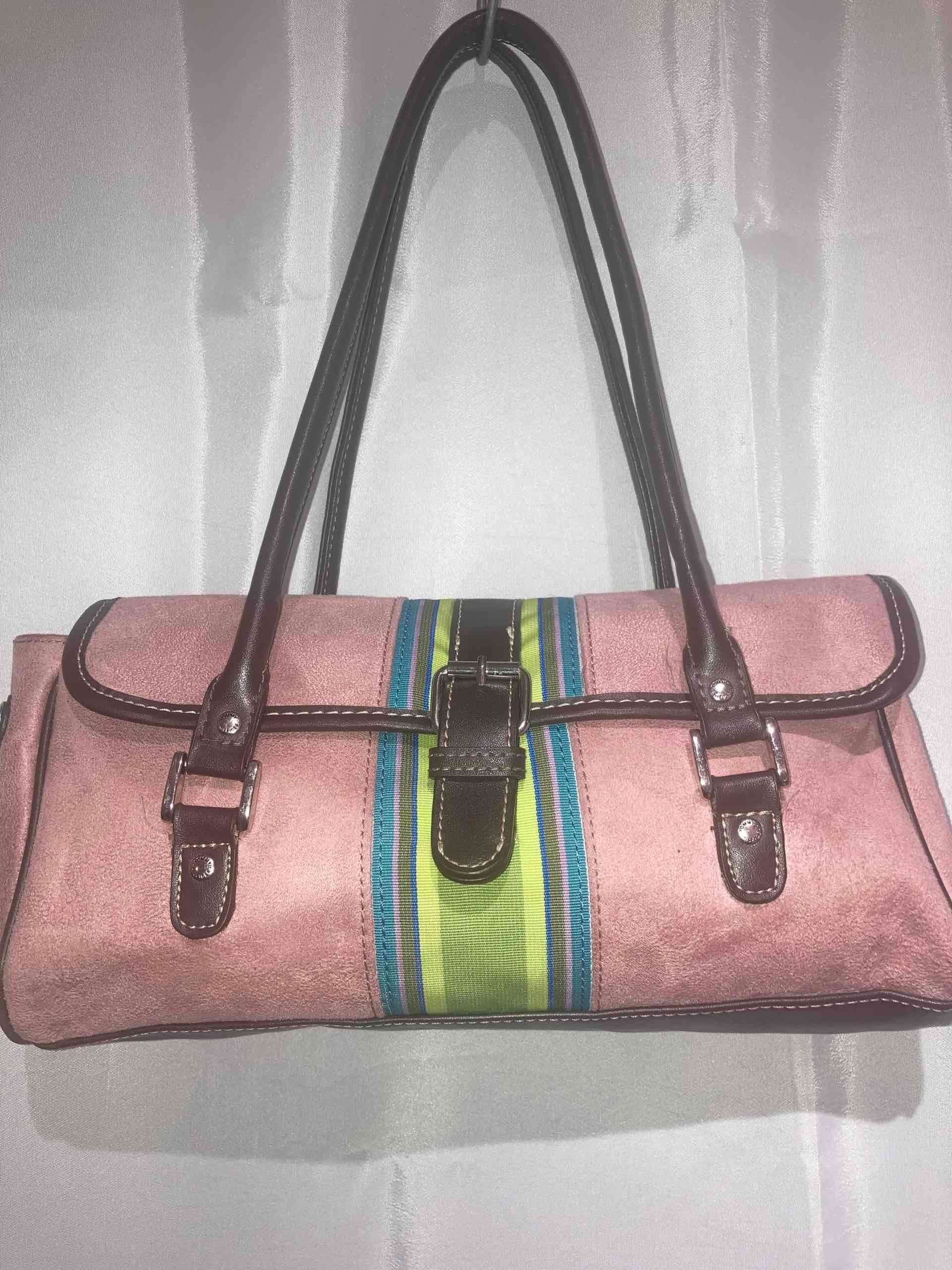 Cartera rosada marca thomy  con diseño rayado - miniatura 1