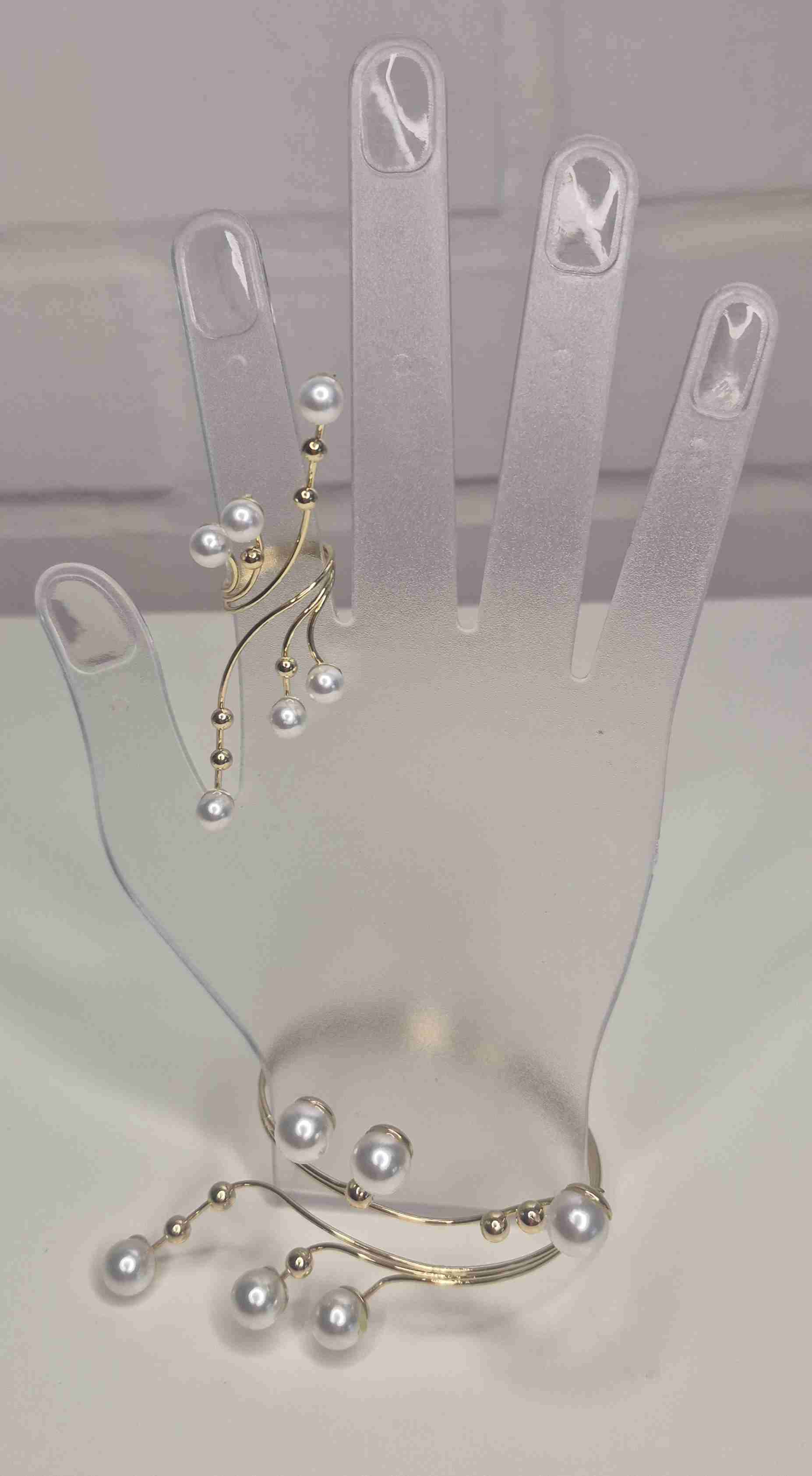 Conjunto de joyería perlas doradas - miniatura 5