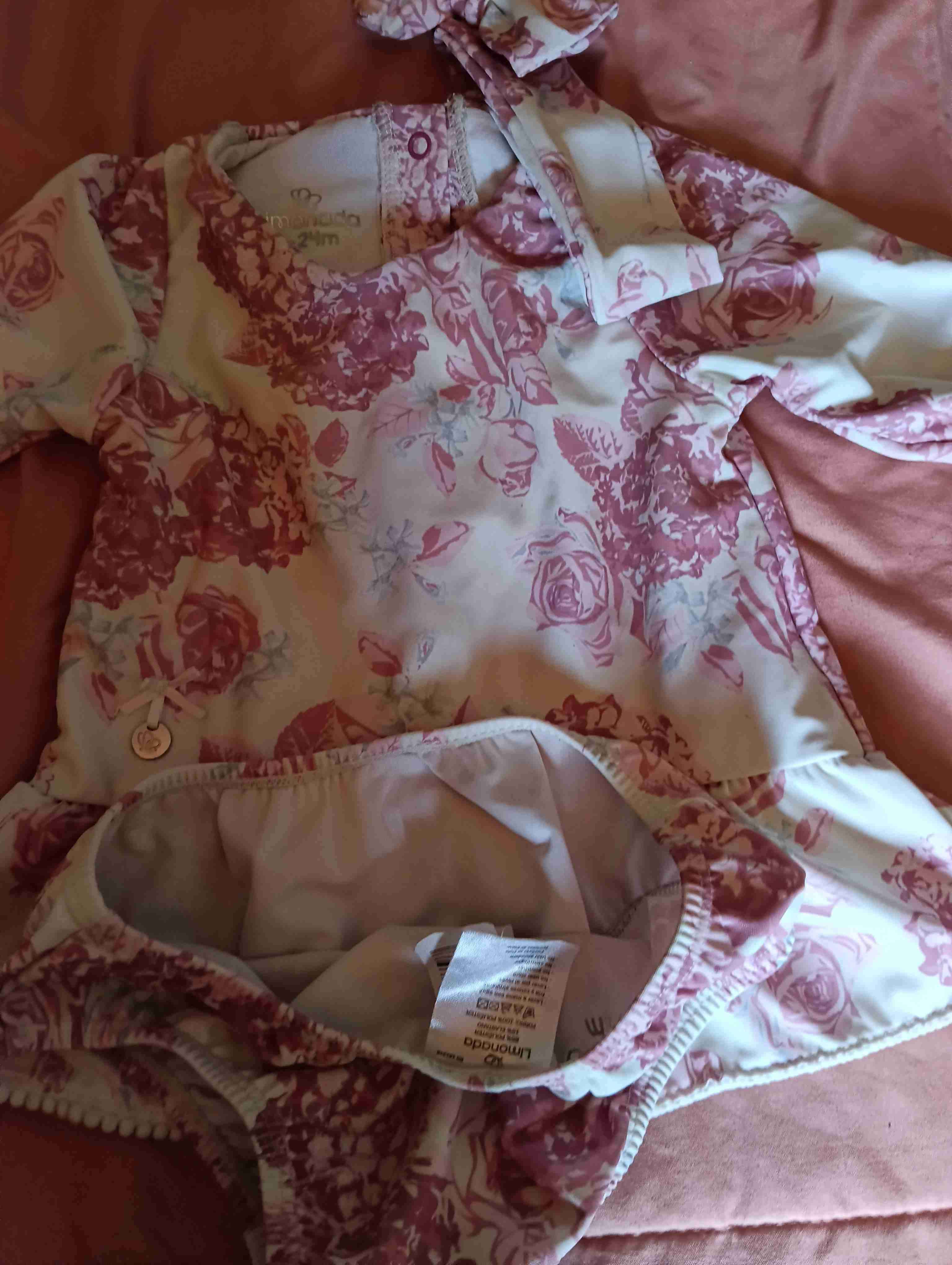 Traje de baño  bebé floral con cintillo - miniatura 1