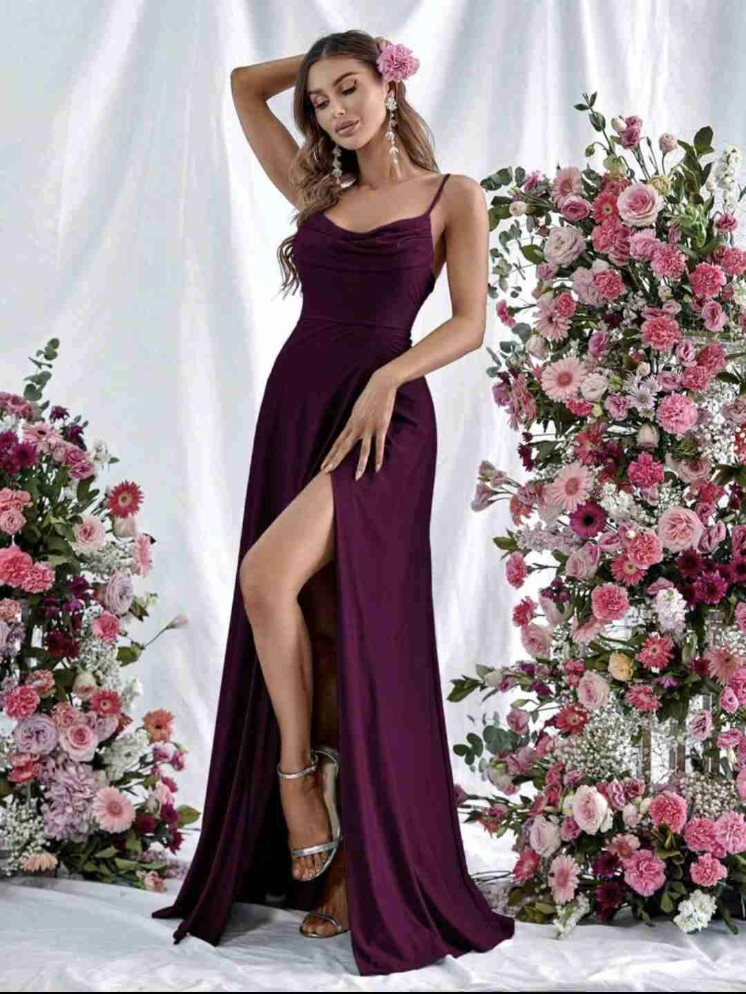 Vestido largo morado elegante - 1