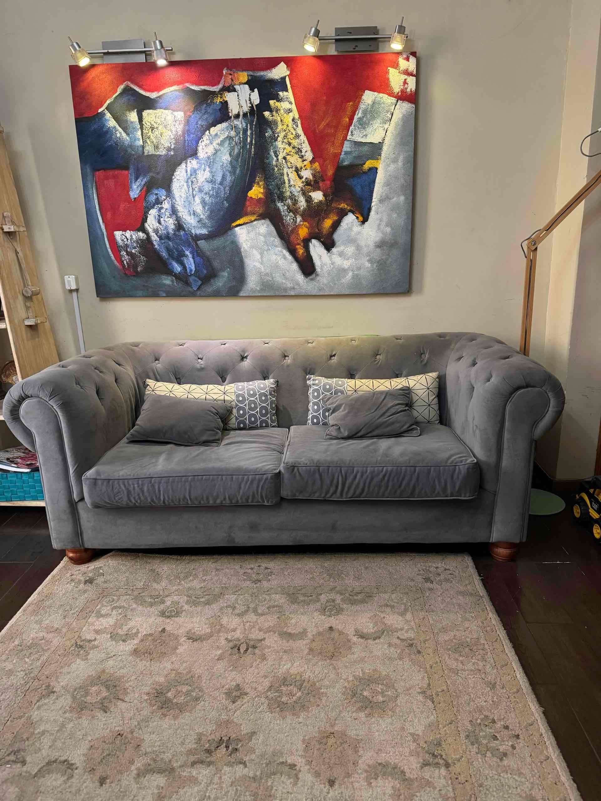 Sofá gris elegante de terciopelo