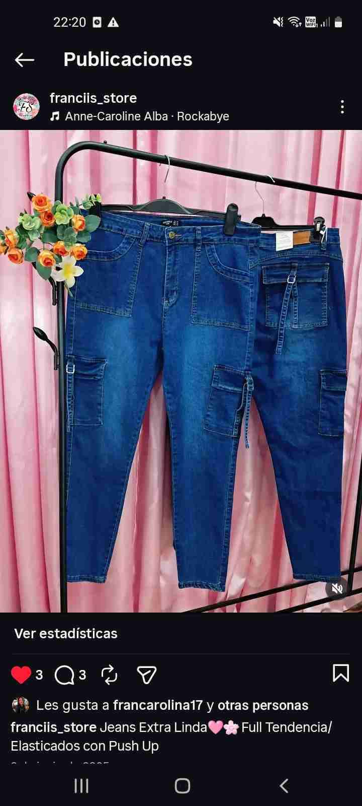 Extra linda Jeans azul con bolsillos cargo