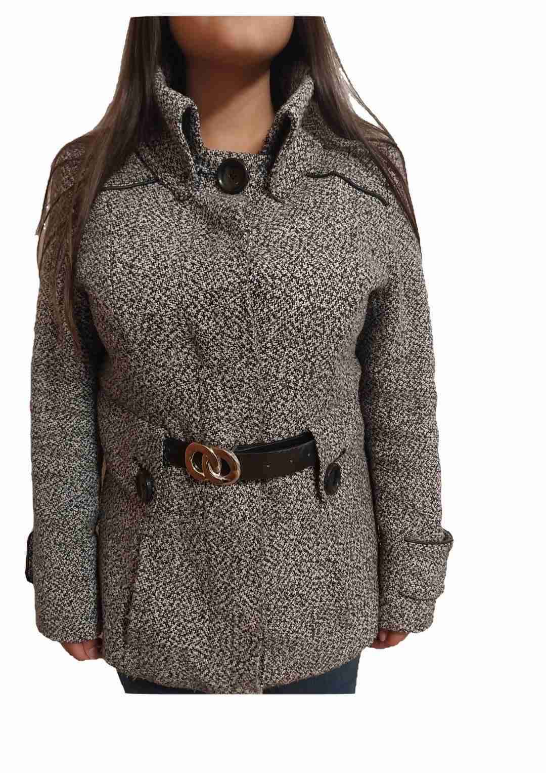 Abrigo de lana puntilleo blanco y negro - miniatura 1