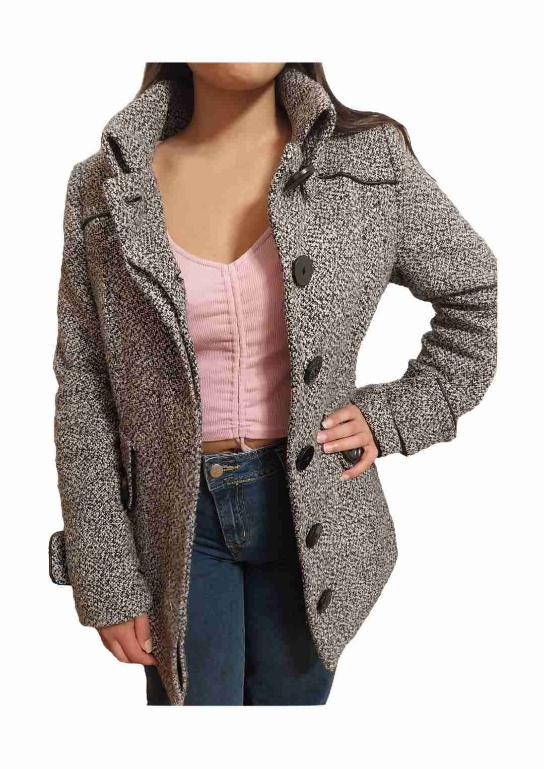 Abrigo de lana puntilleo blanco y negro - miniatura 4