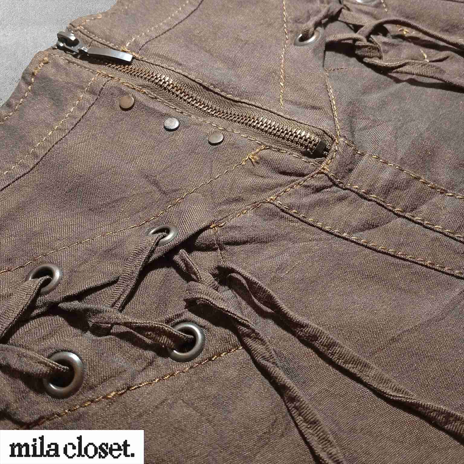 Falda Boho café con cordones - miniatura 1