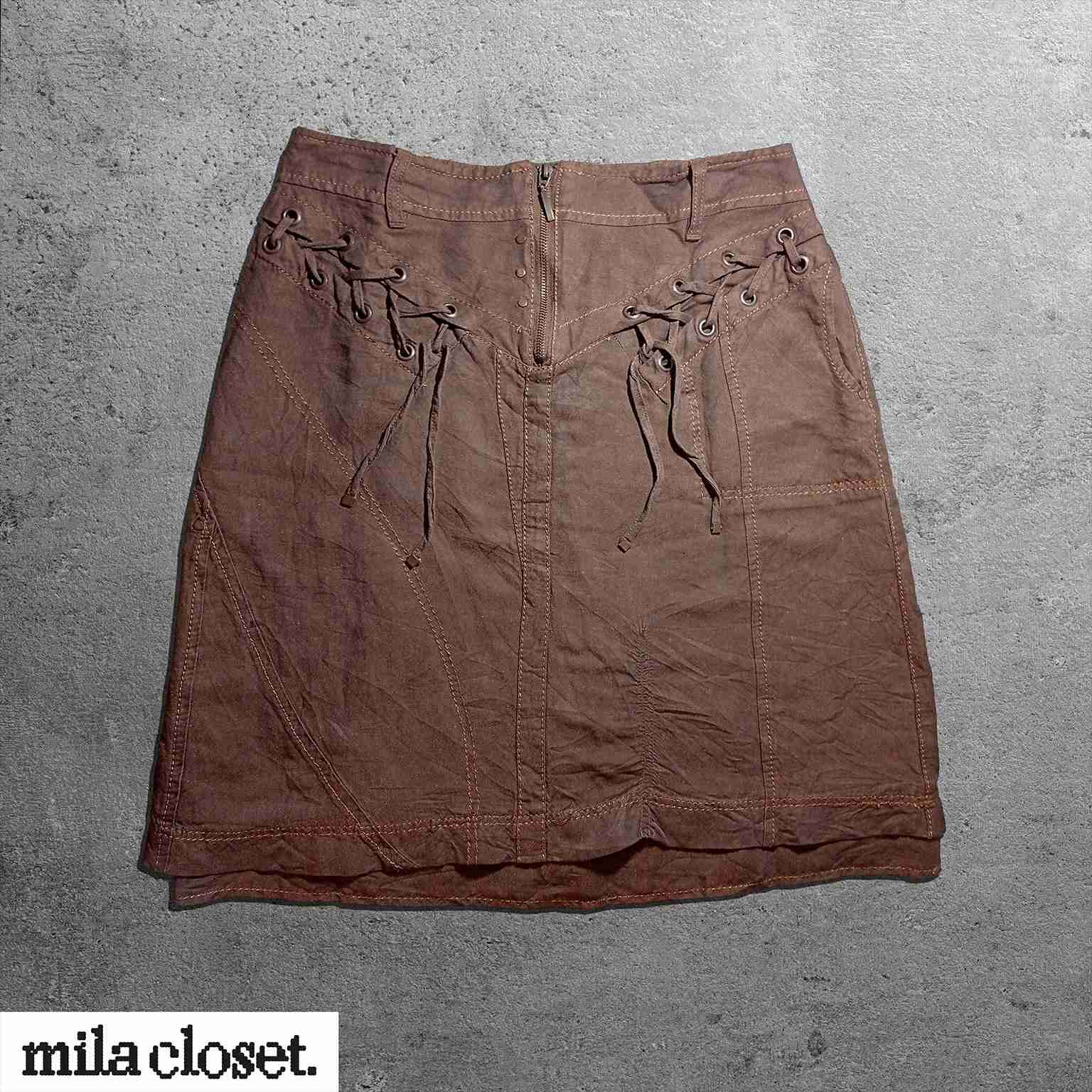 Falda Boho café con cordones - miniatura 2