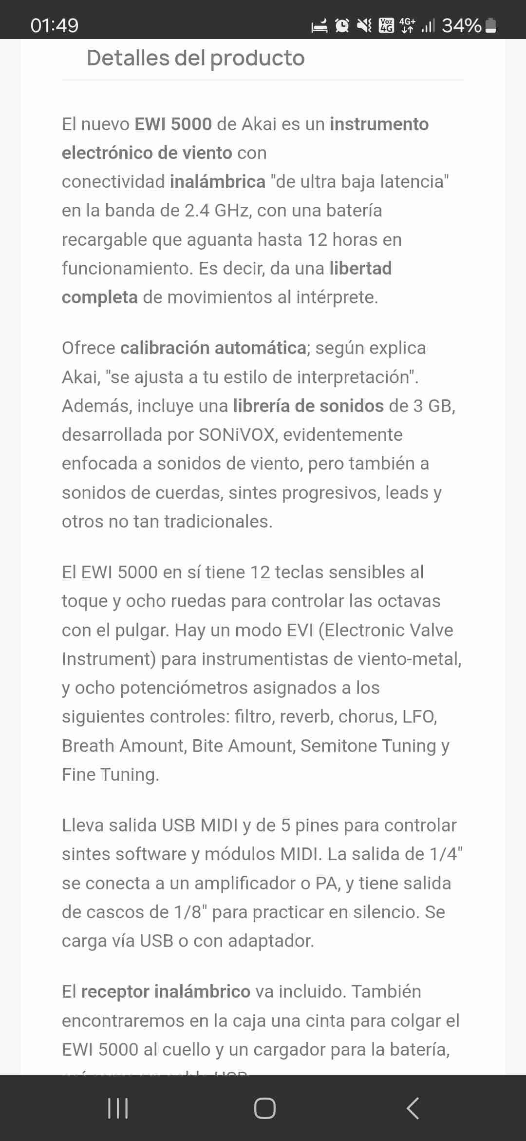 Controlador de viento AKAI EWI5000 - miniatura 4
