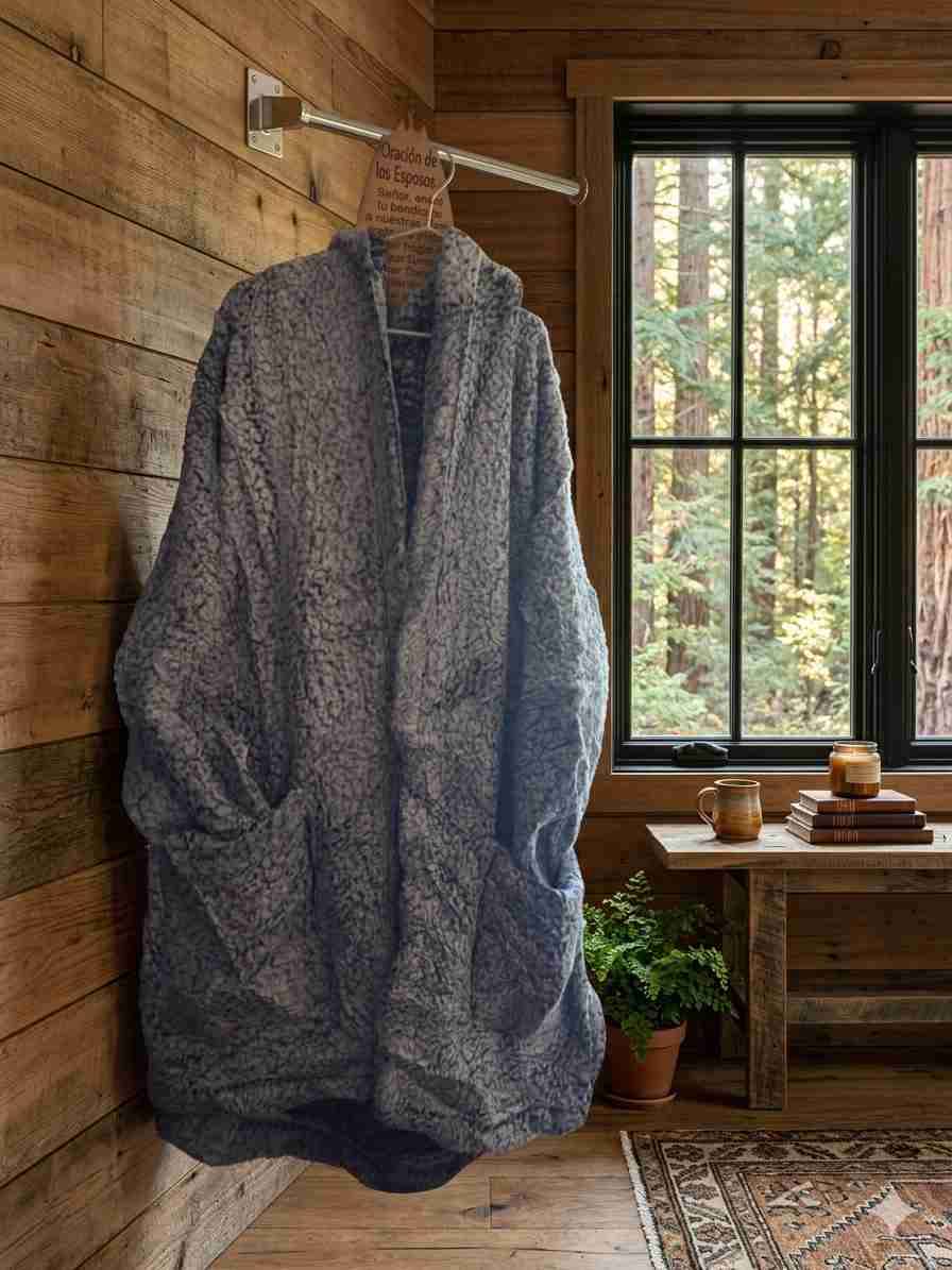 Bata gris borreguillo con capucha