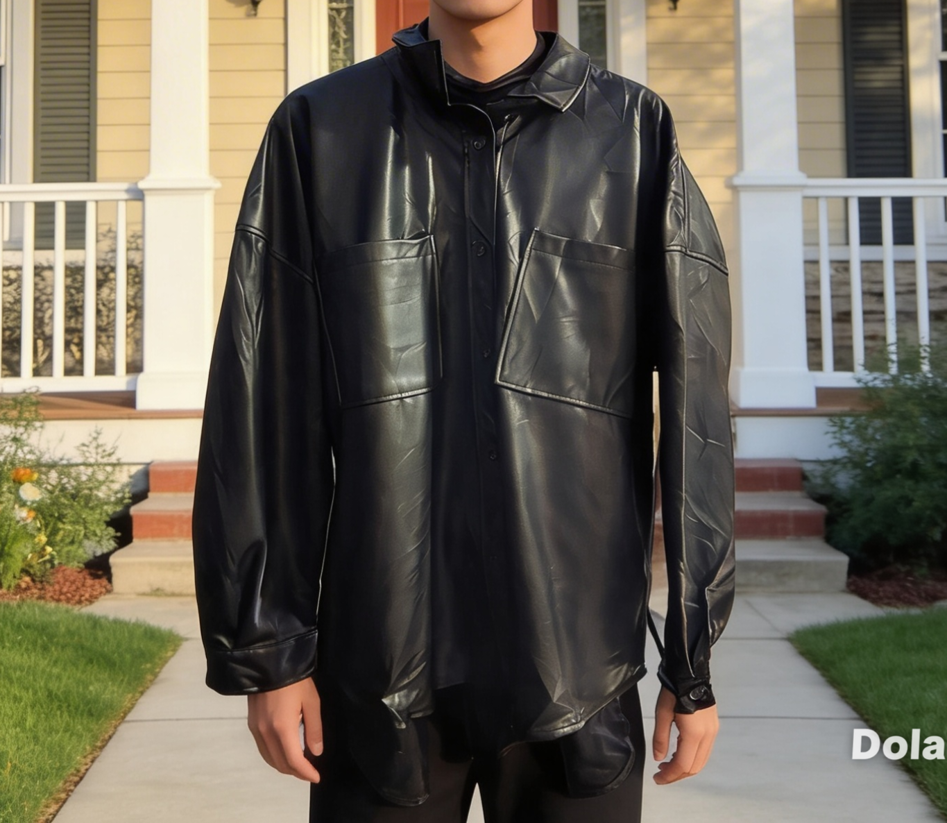 Camisa negra de cuero sintético