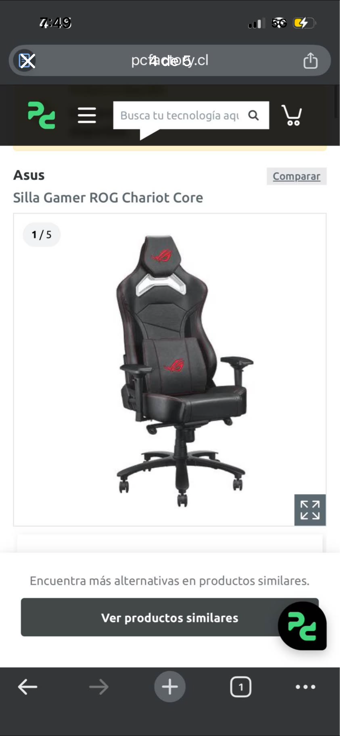 Silla gamer negra ROG - miniatura 3