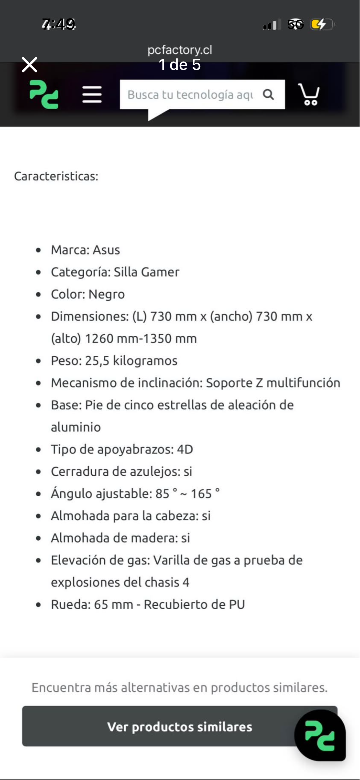 Silla gamer negra ROG - miniatura 4