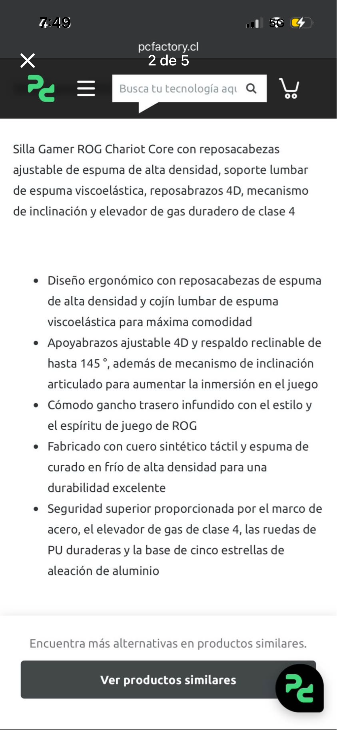 Silla gamer negra ROG - miniatura 5