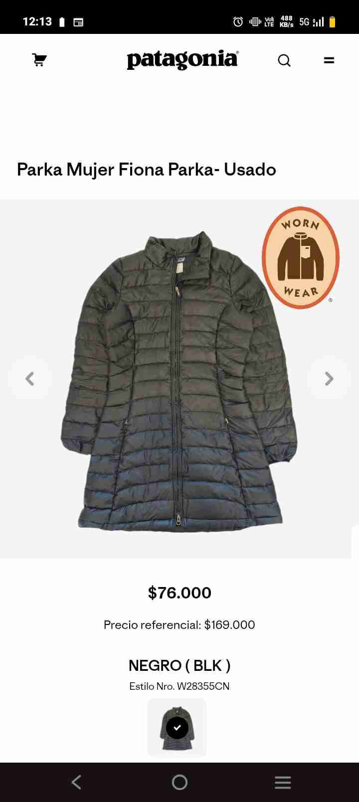 Parka Mujer Negra Patagonia - miniatura 1