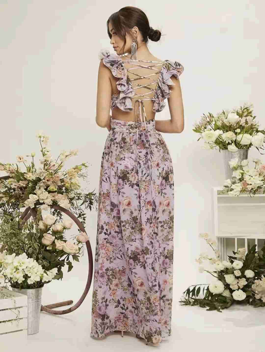 Vestido largo floral lila - miniatura 2