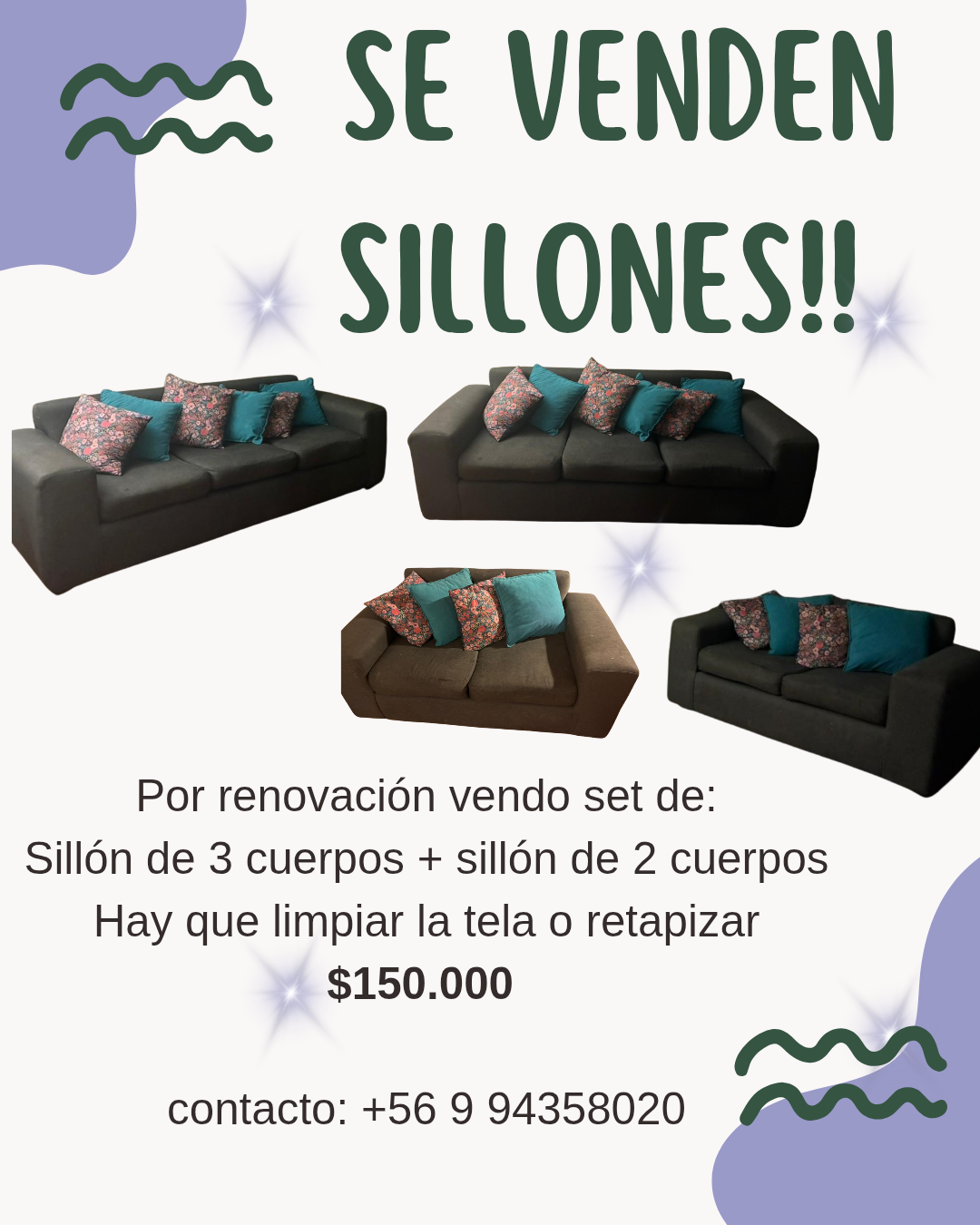 Set de sillones de 3 y 2 cuerpos