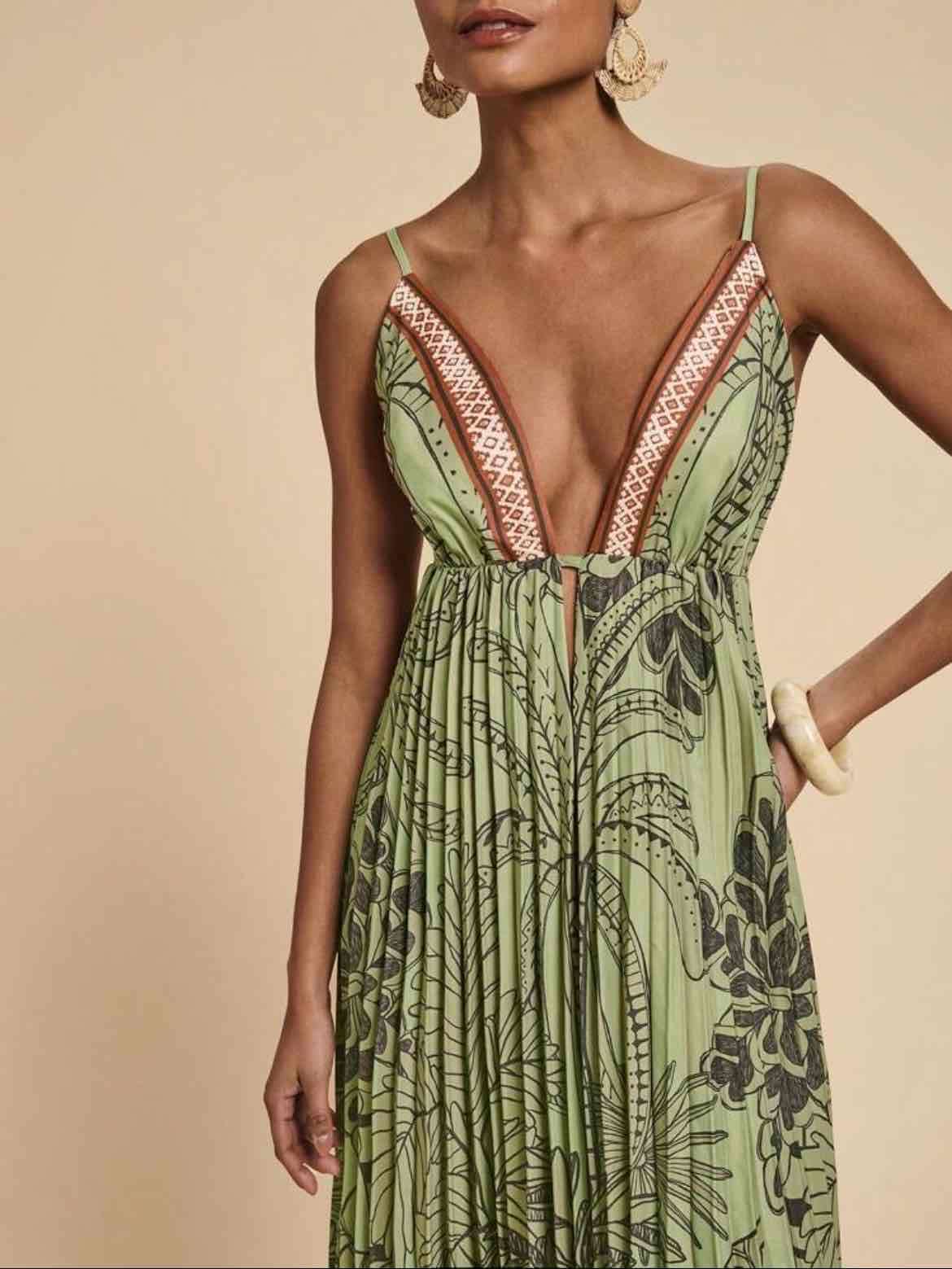 Vestido largo verde estampado - 2