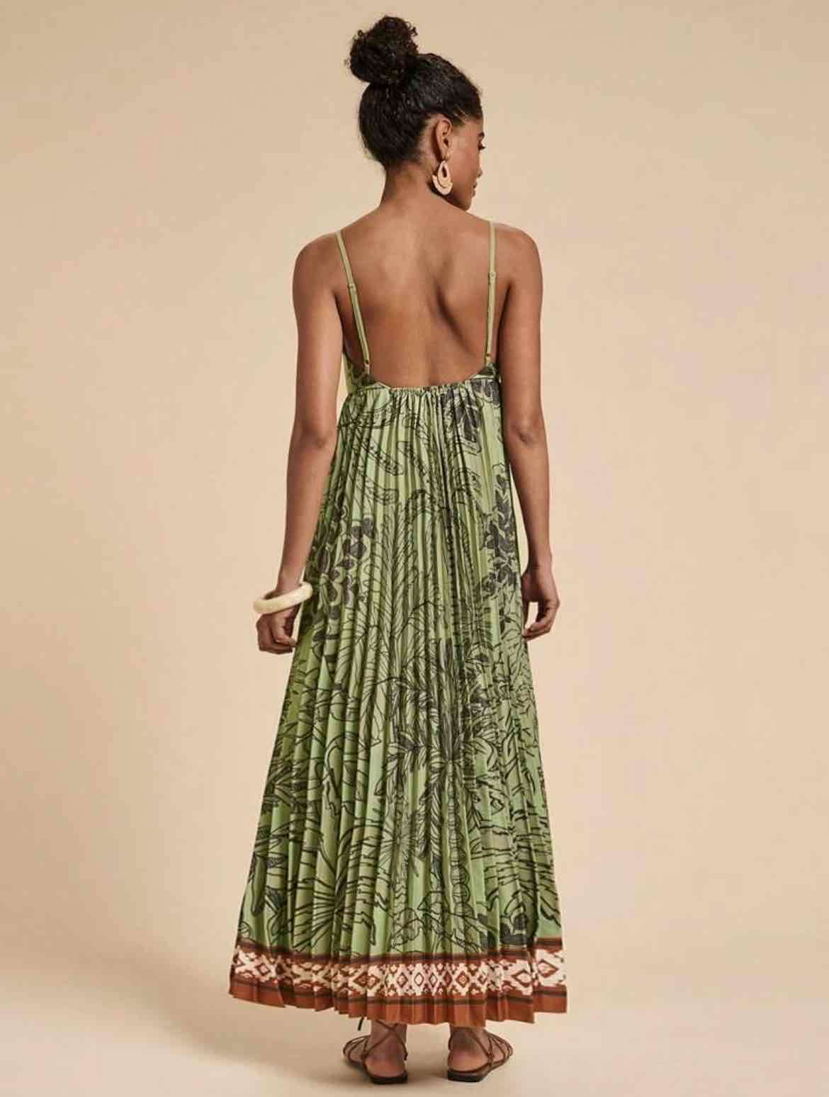 Vestido largo verde estampado - 3