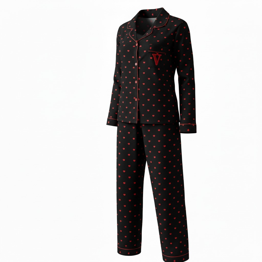 Pijamas negro y rosado con corazones rojos - miniatura 1