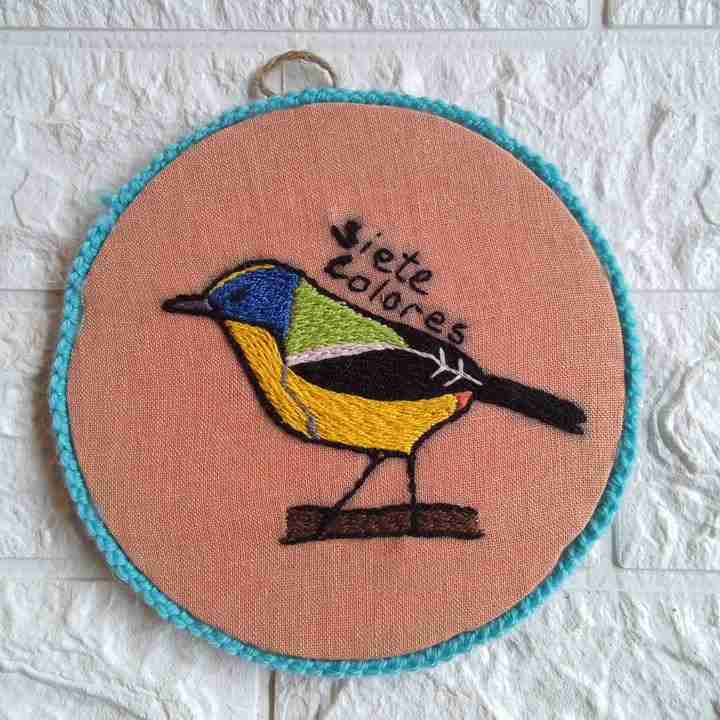 Bordado artesanal de ave Siete Colores