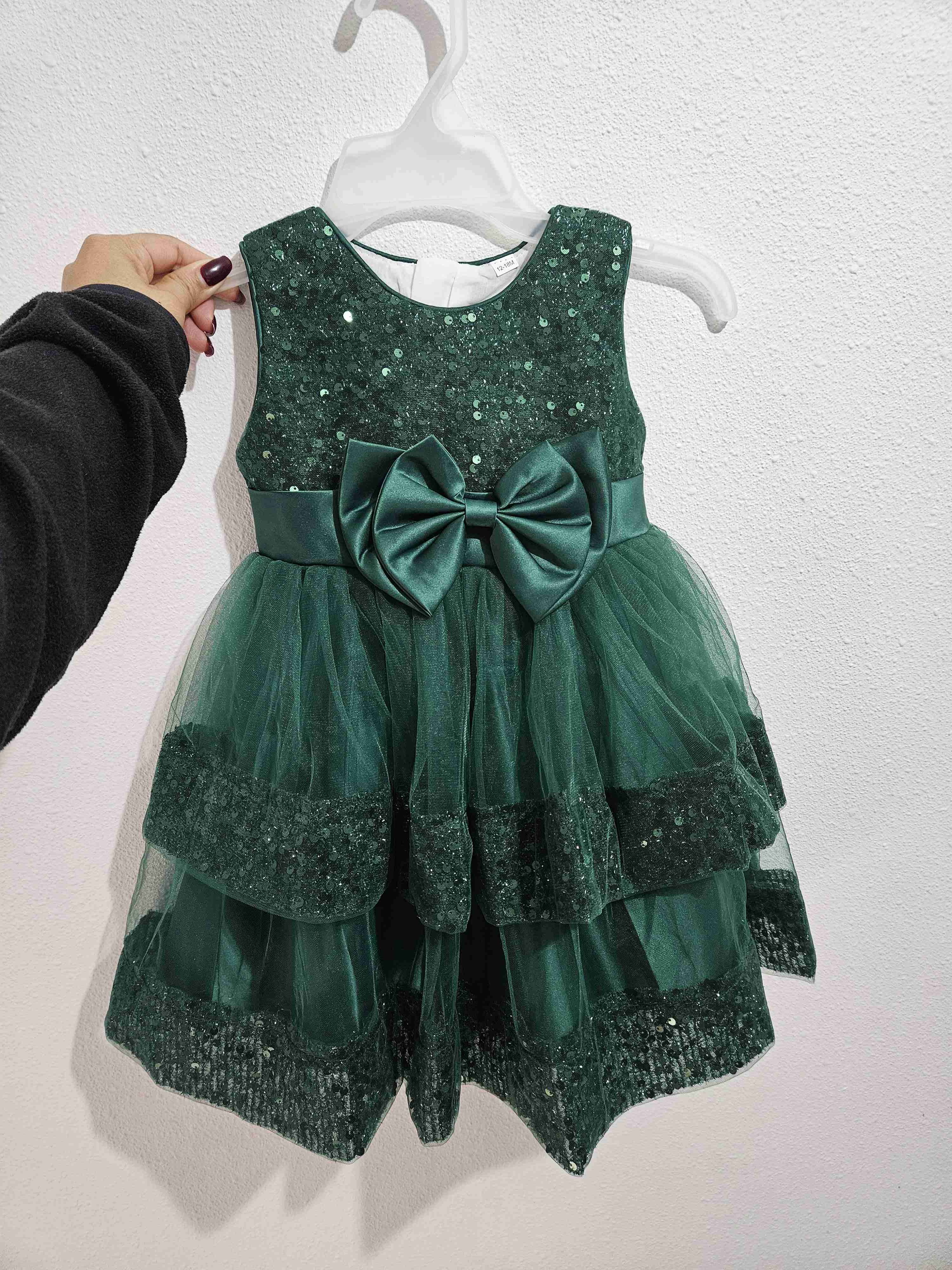 Vestido de niña verde con lentejuelas - 3