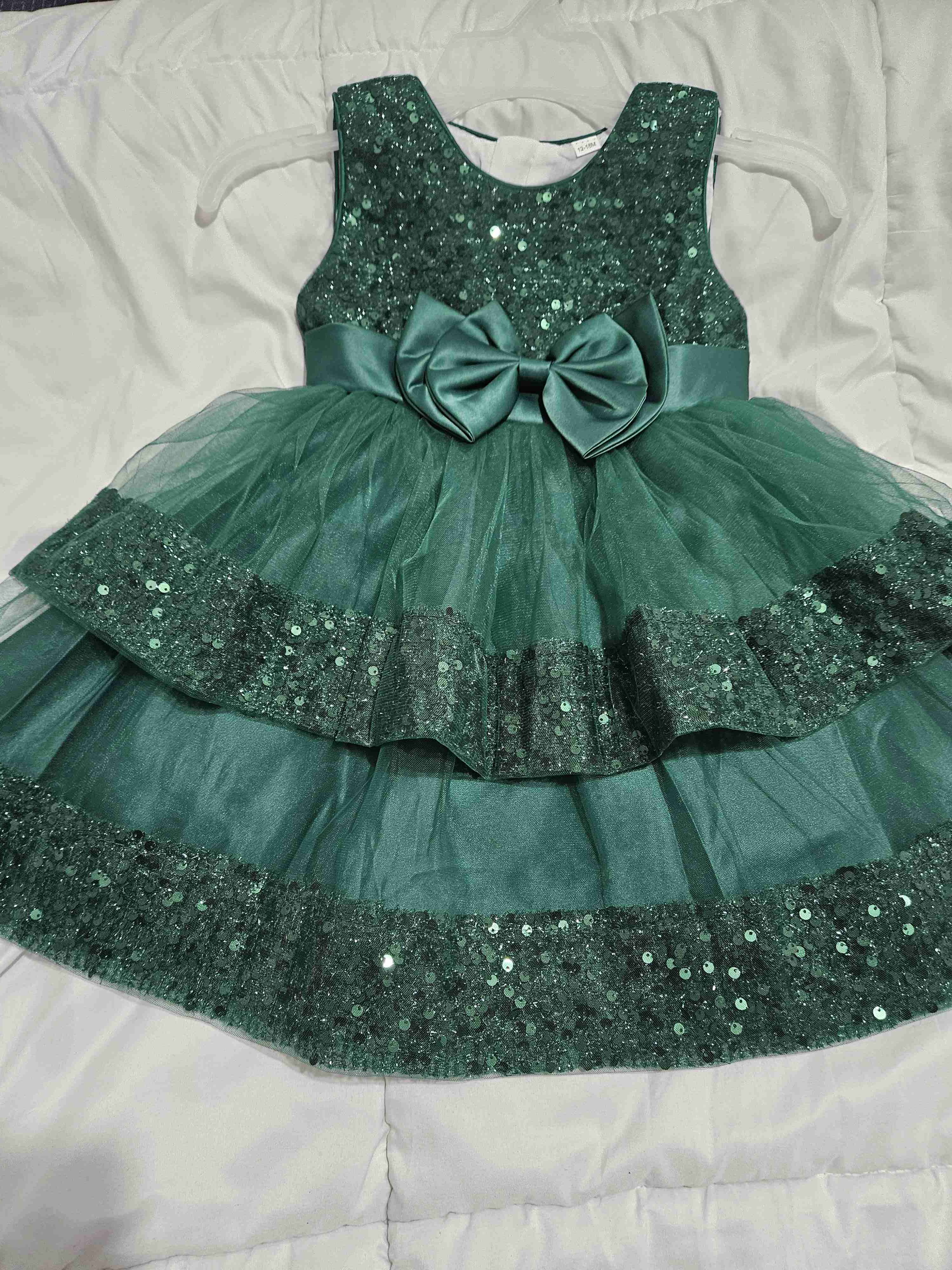 Vestido de niña verde con lentejuelas - 5