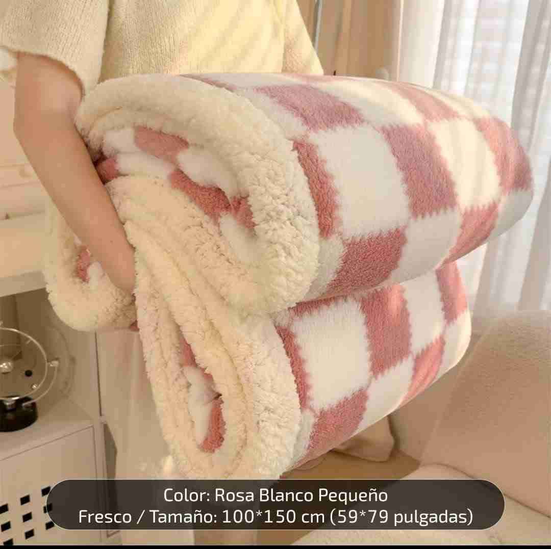 Manta acolchada rosa y blanco
