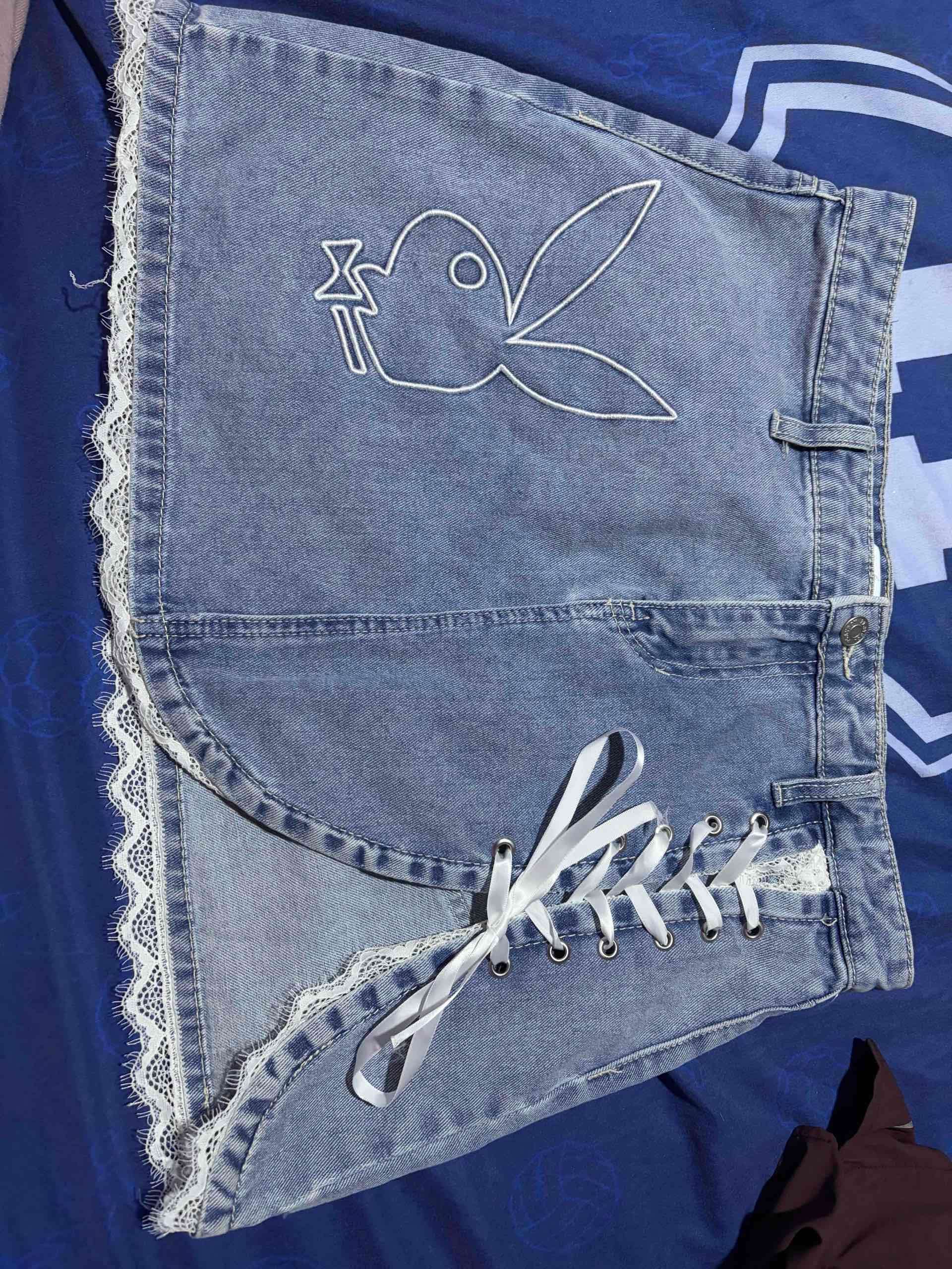 Falda denim con encaje y bordado - miniatura 1