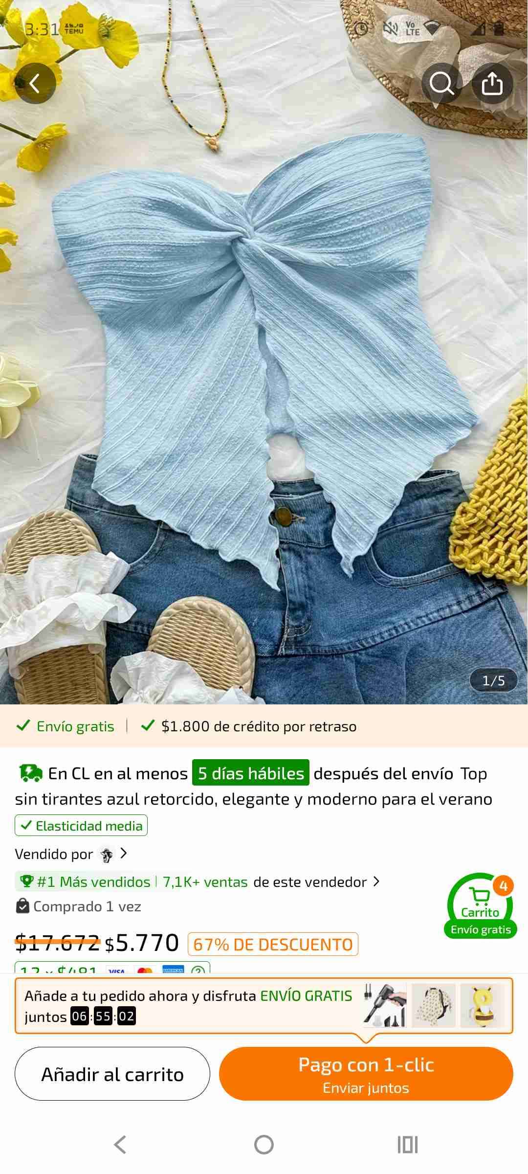 Top sin tirantes azul - miniatura 1