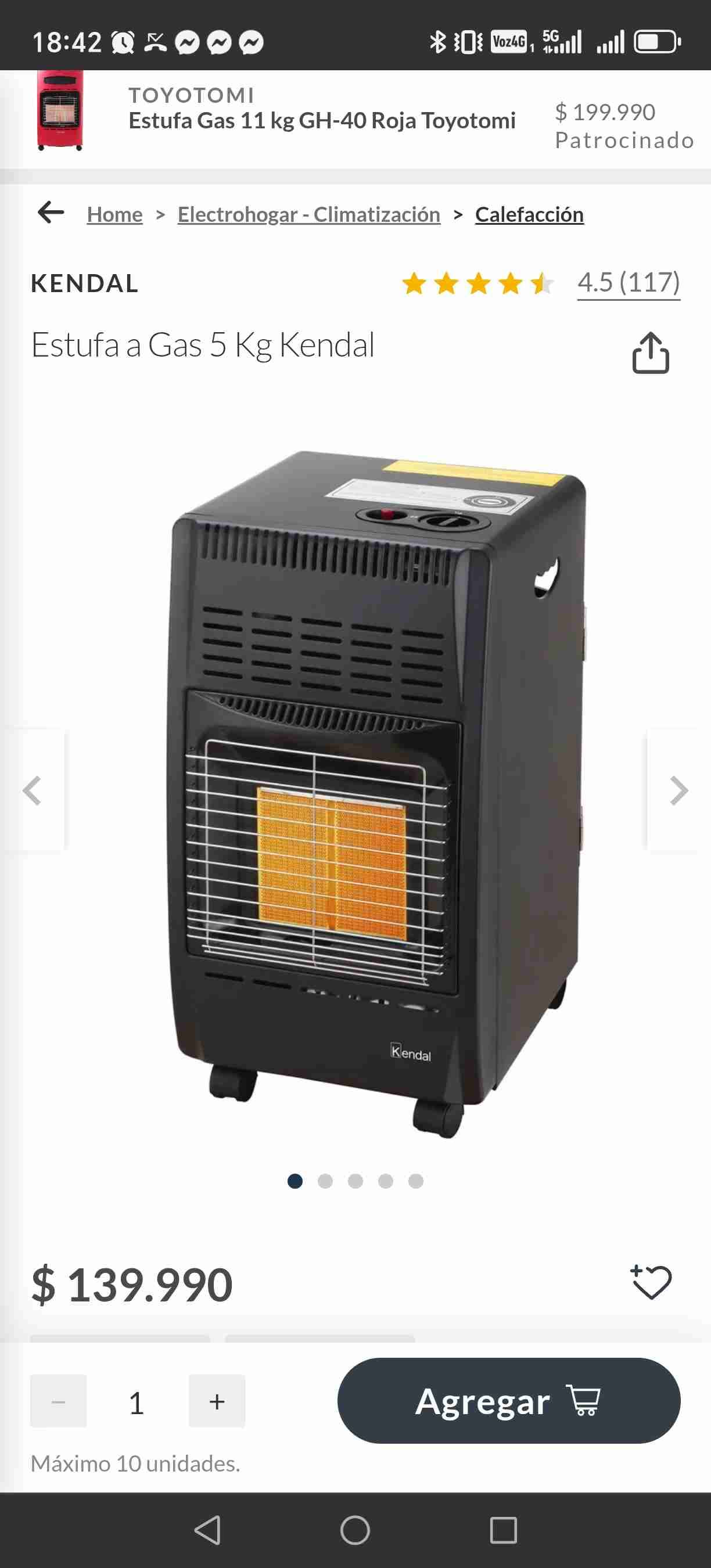 Estufa a gas Kendal 5 Kg