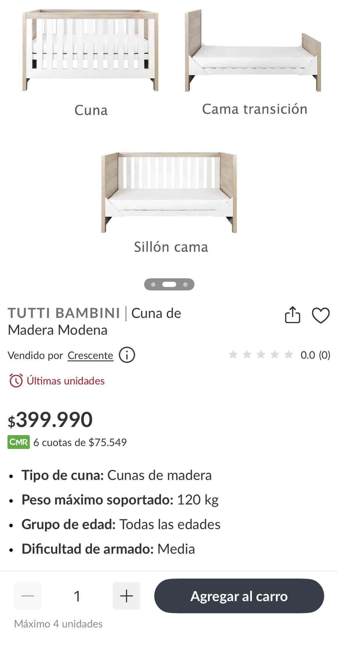 Cuna de madera modena y regalo colchón - miniatura 1