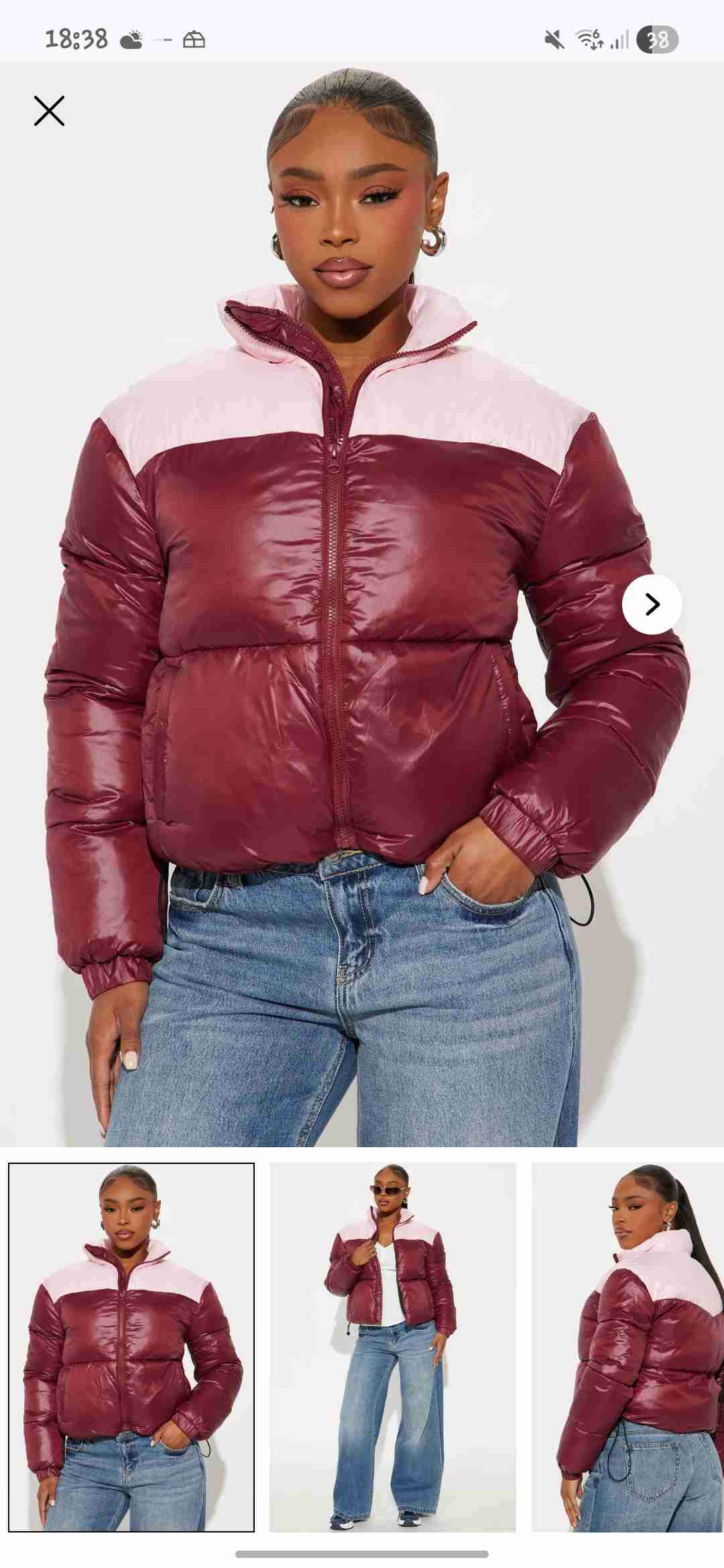 Chaqueta acolchada burdeos y rosada